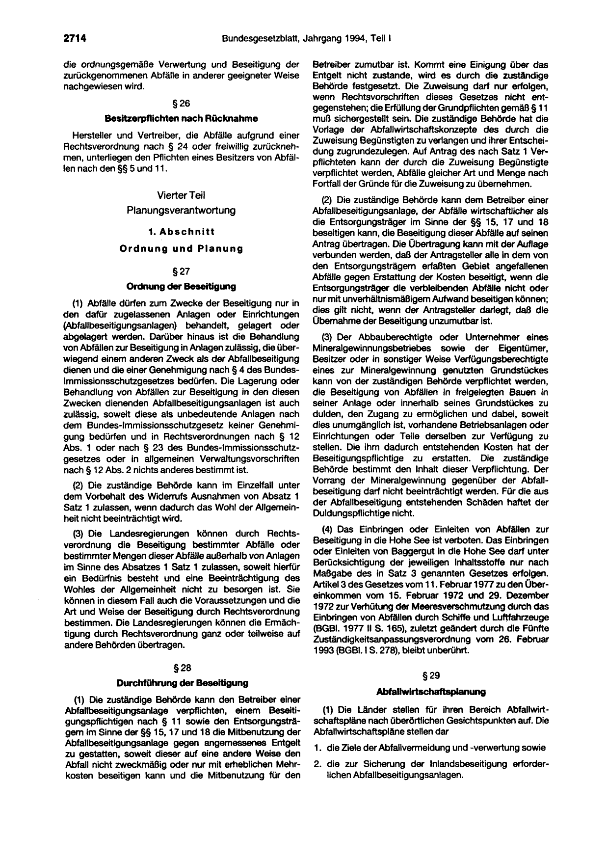 BGBl. 1994, Seite 2714 — Originalseite als Abbildung