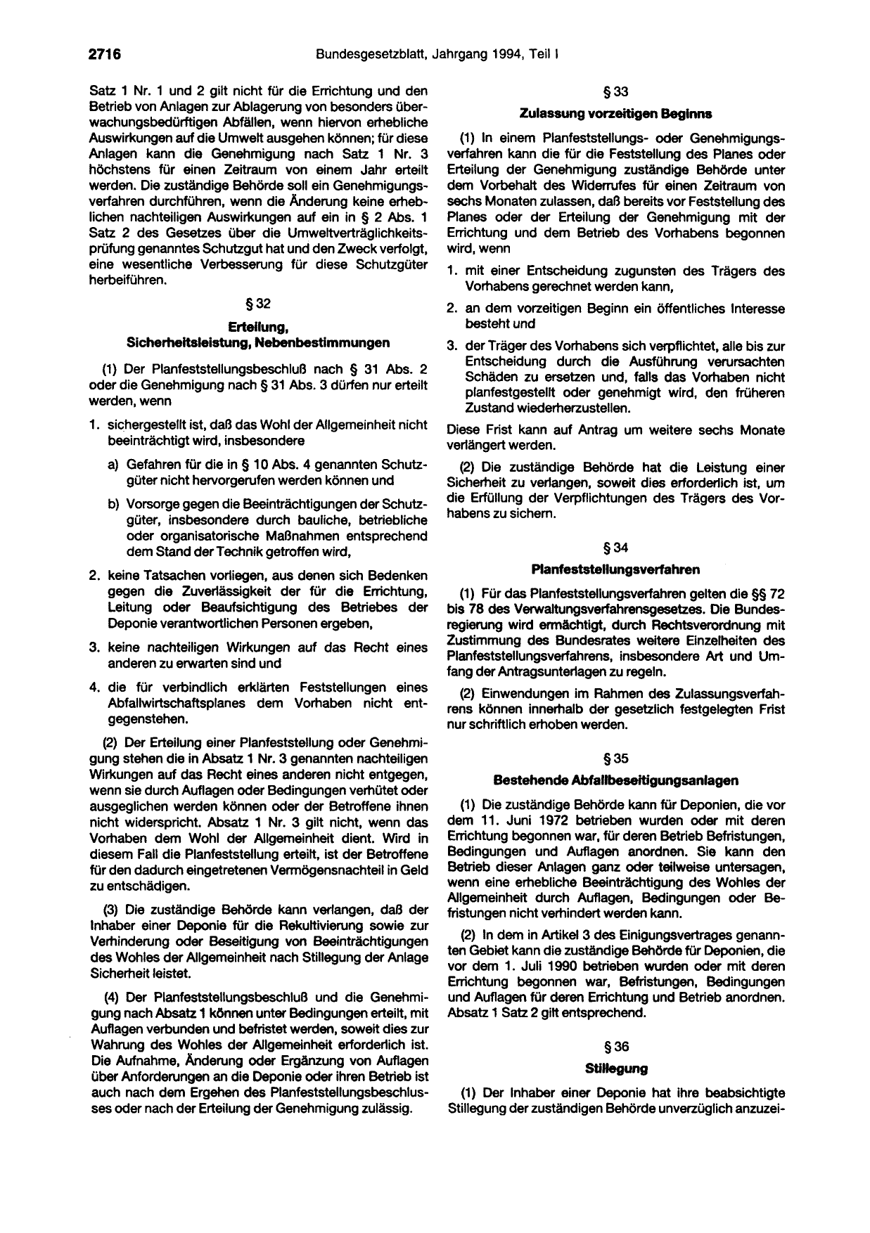 BGBl. 1994, Seite 2716 — Originalseite als Abbildung