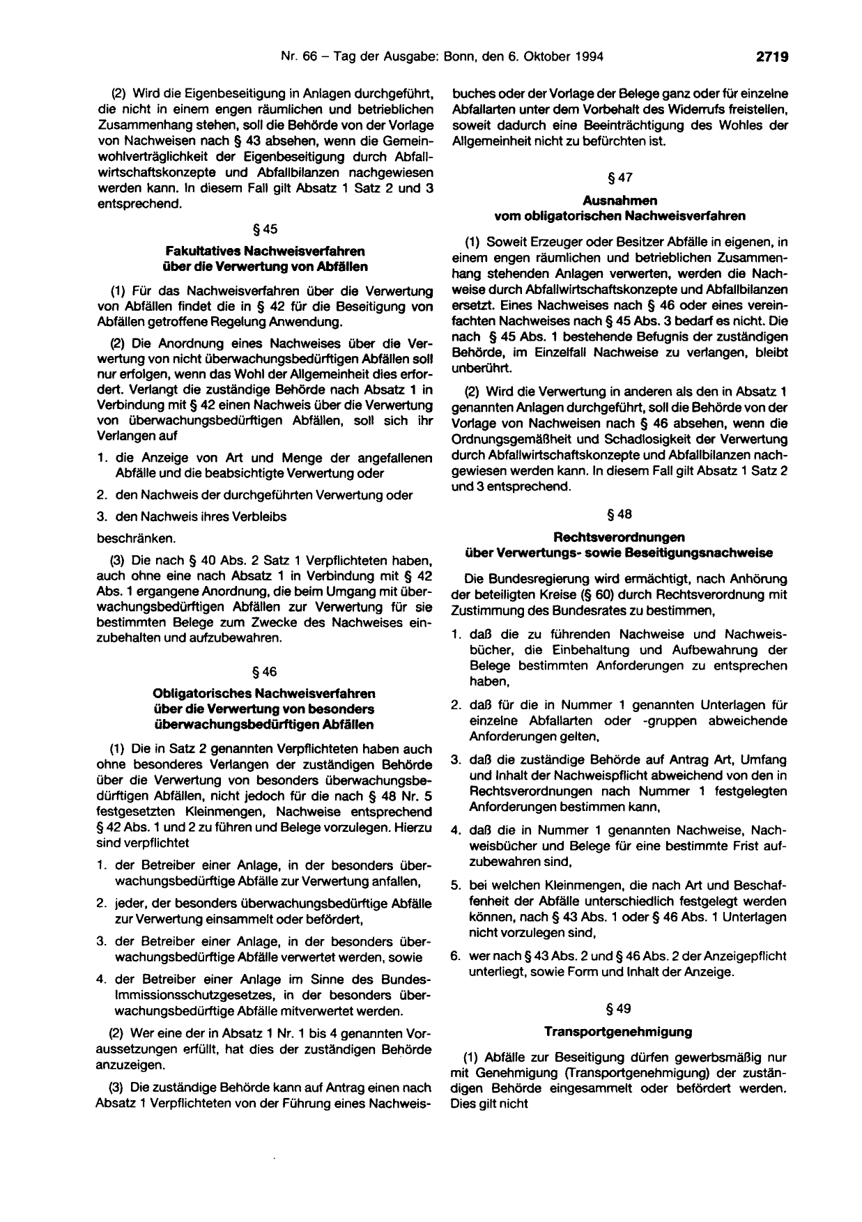 BGBl. 1994, Seite 2719 — Originalseite als Abbildung