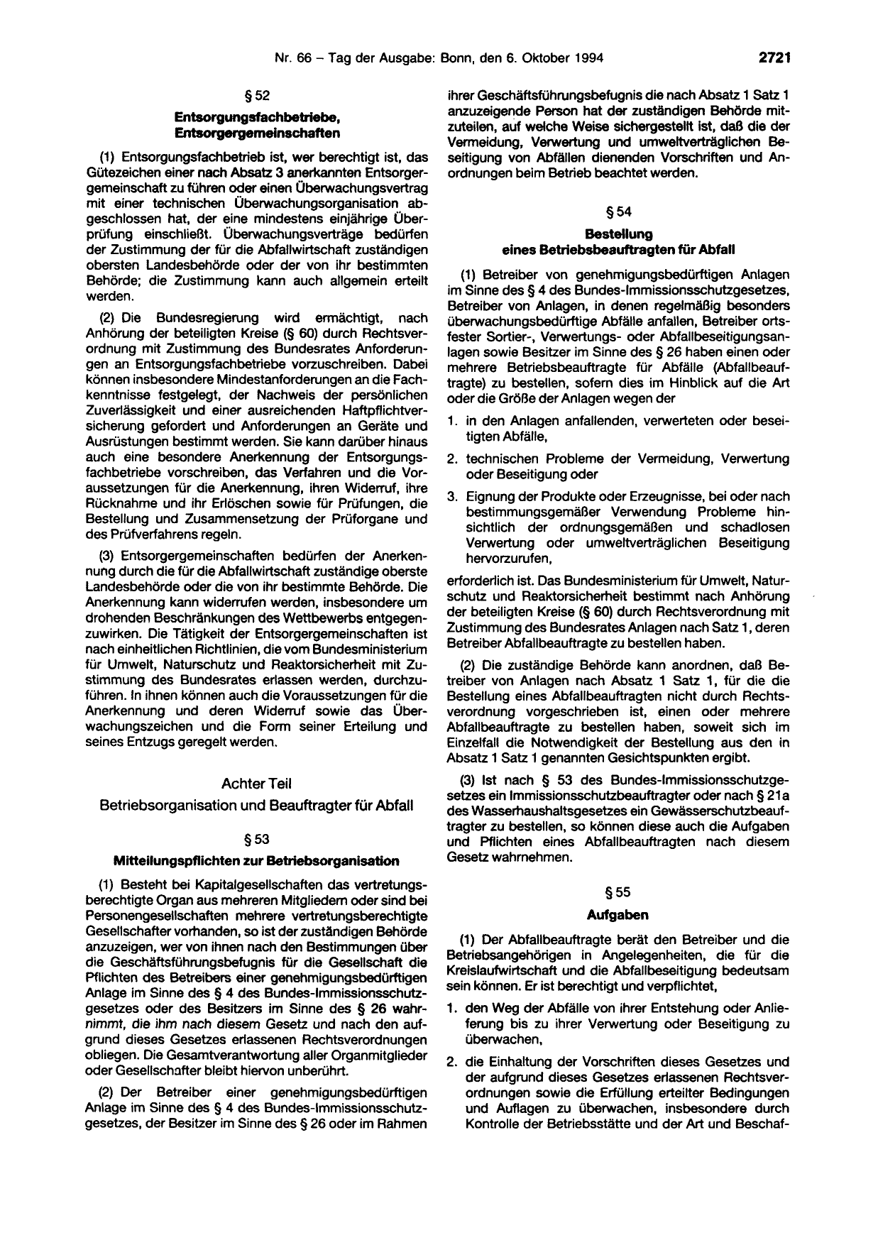 BGBl. 1994, Seite 2721 — Originalseite als Abbildung