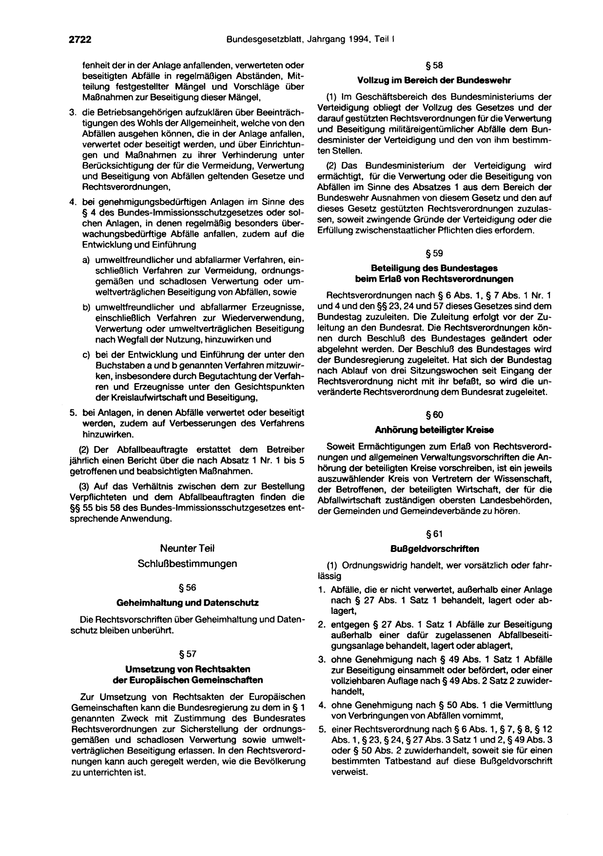 BGBl. 1994, Seite 2722 — Originalseite als Abbildung