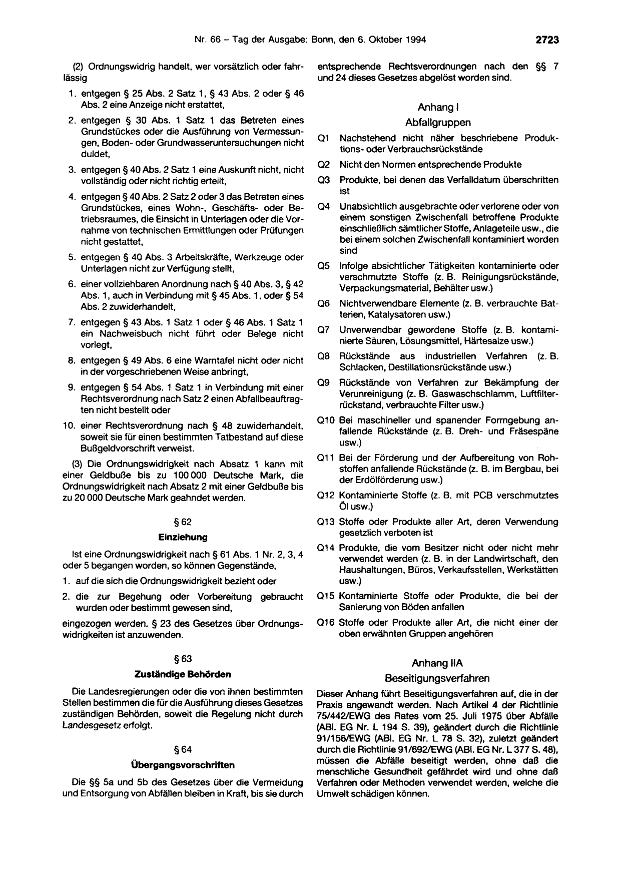 BGBl. 1994, Seite 2723 — Originalseite als Abbildung