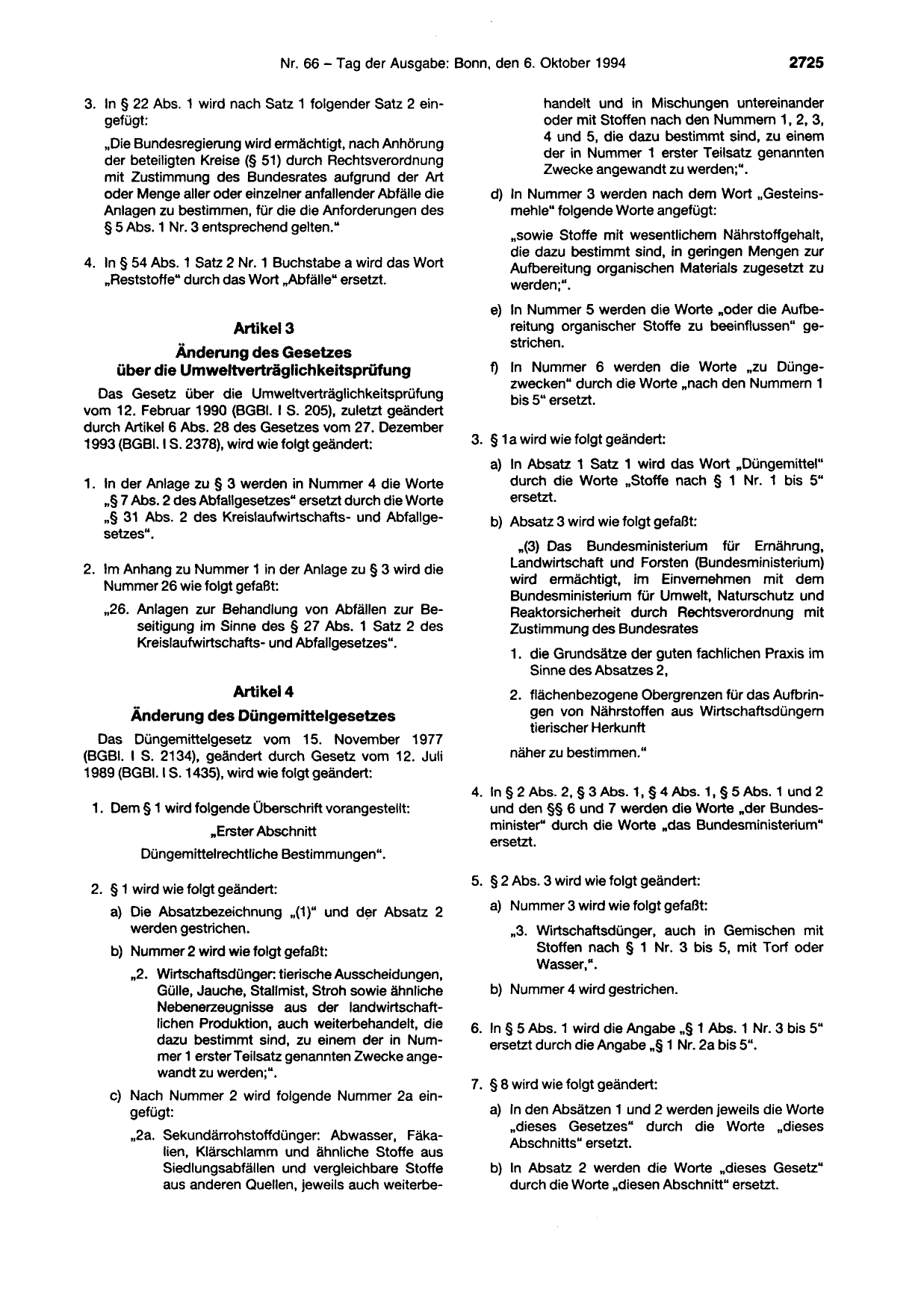 BGBl. 1994, Seite 2725 — Originalseite als Abbildung