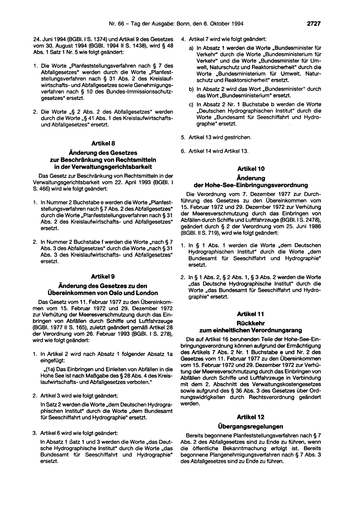 BGBl. 1994, Seite 2727 — Originalseite als Abbildung