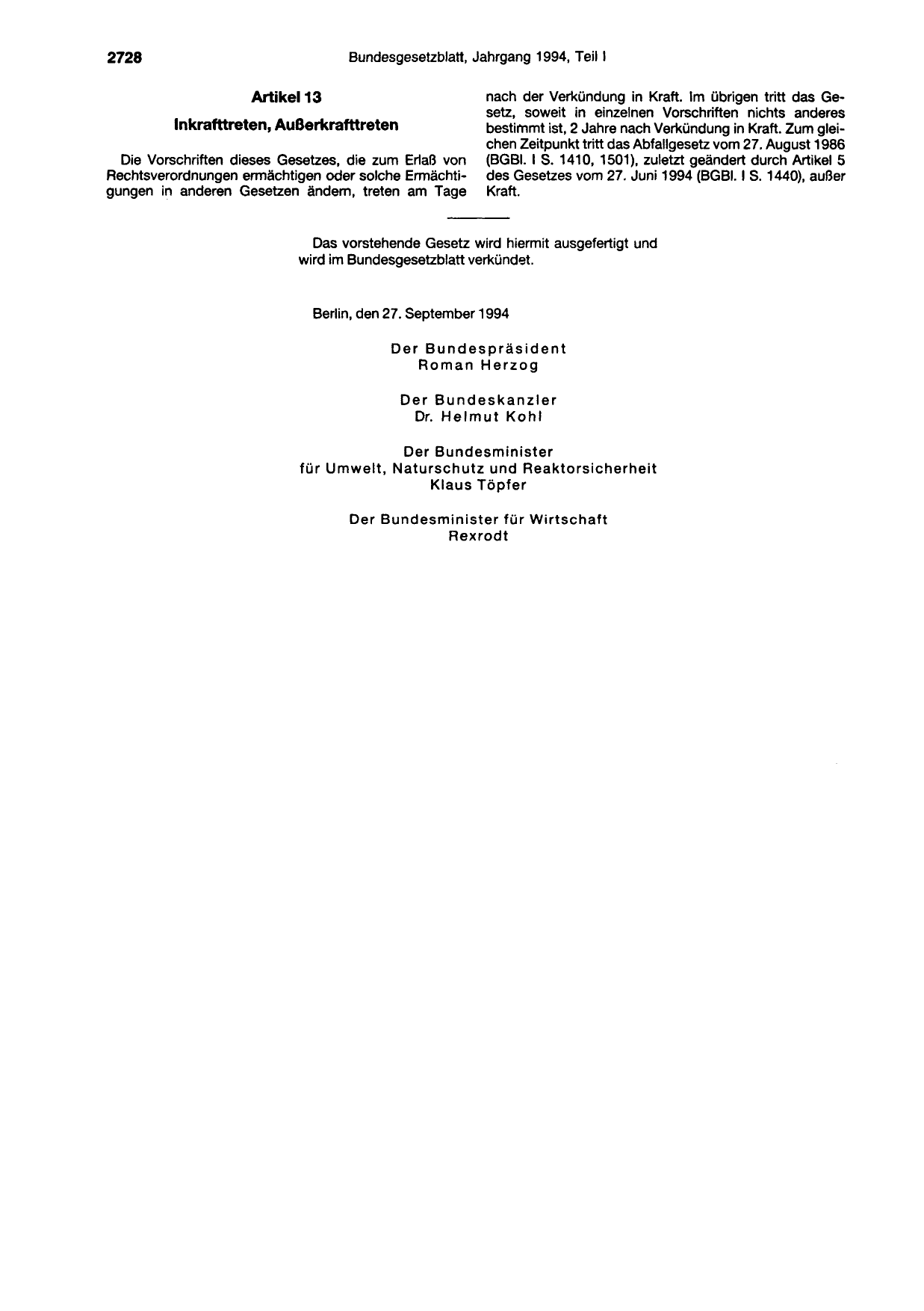 BGBl. 1994, Seite 2728 — Originalseite als Abbildung