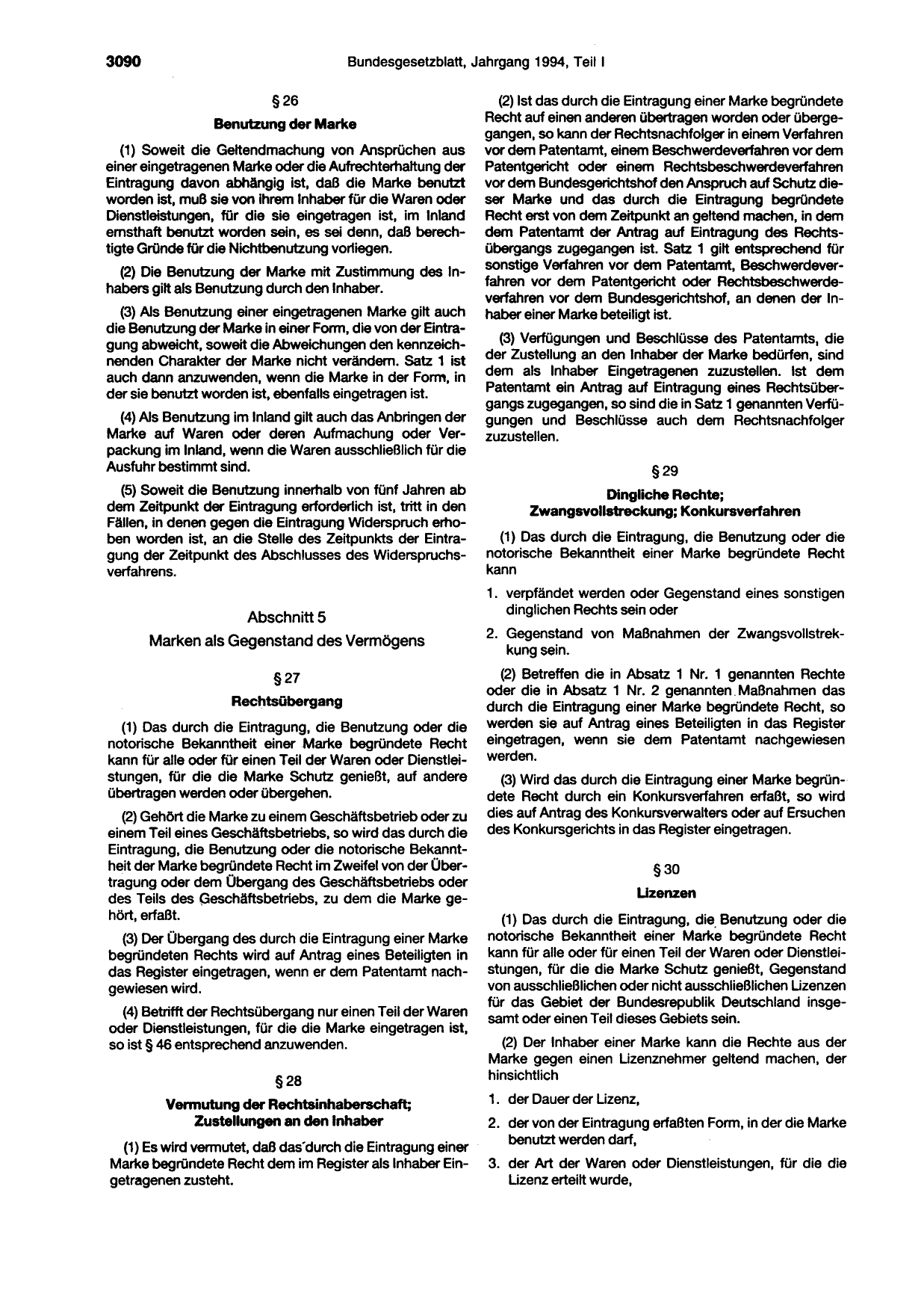 BGBl. 1994, Seite 3090 — Originalseite als Abbildung