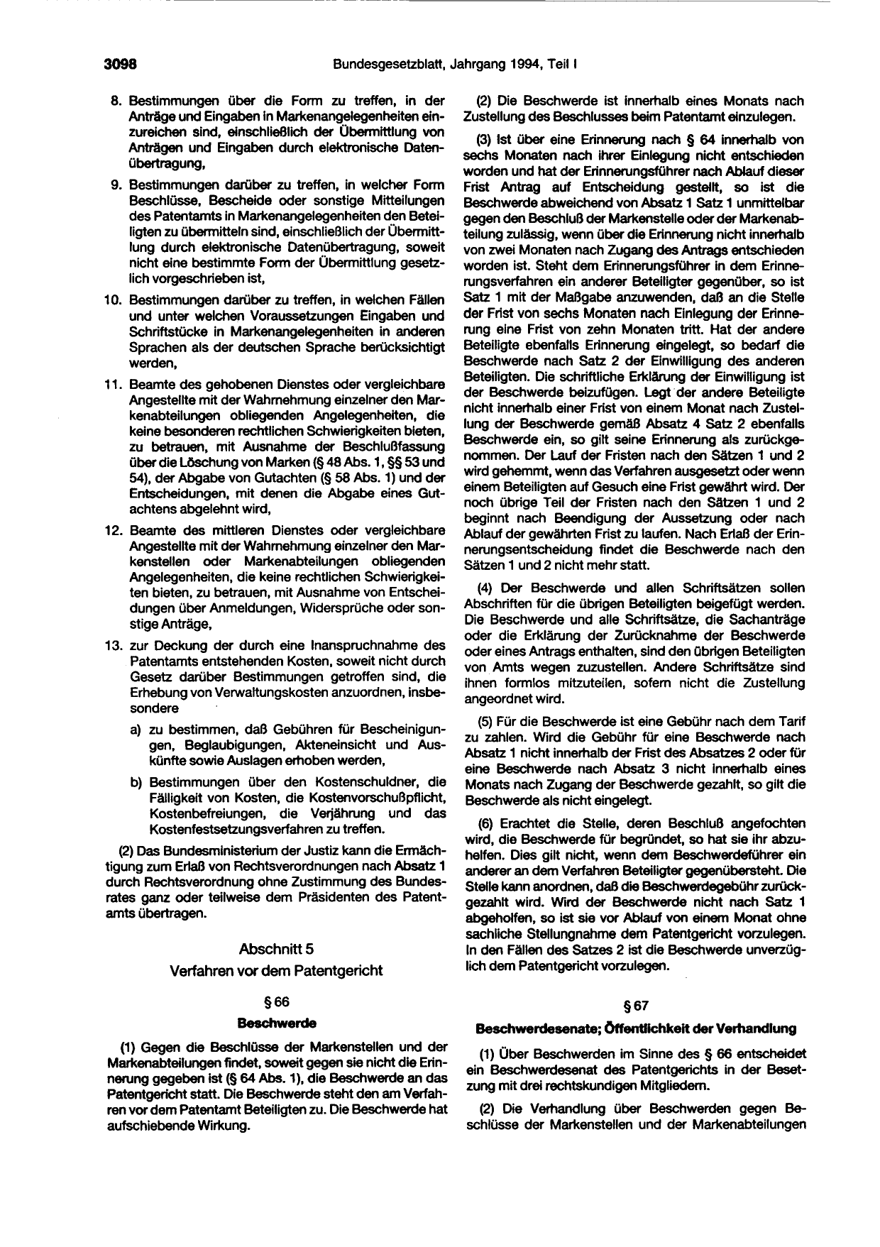 BGBl. 1994, Seite 3098 — Originalseite als Abbildung