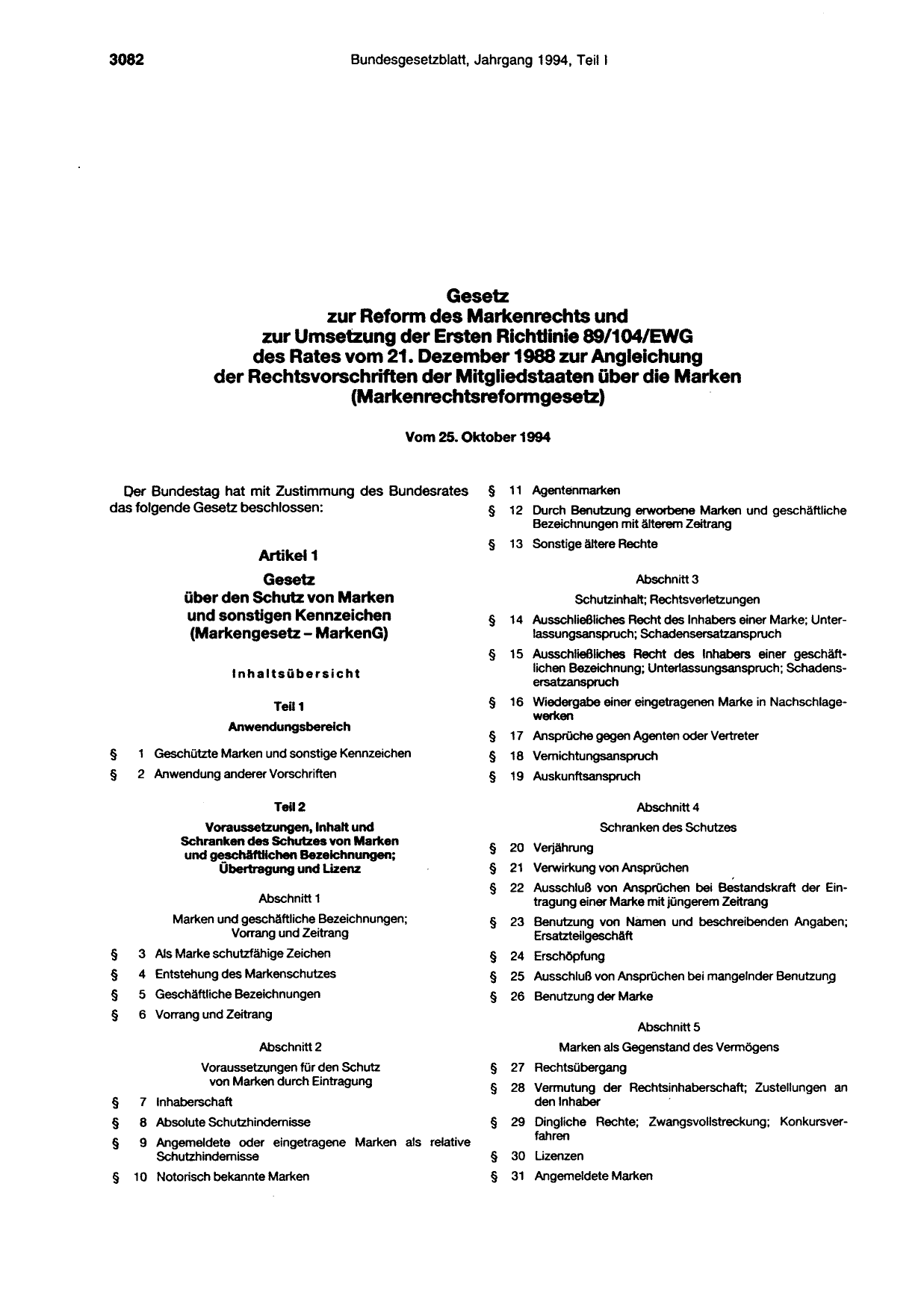BGBl. 1994, Seite 3082 — Originalseite als Abbildung