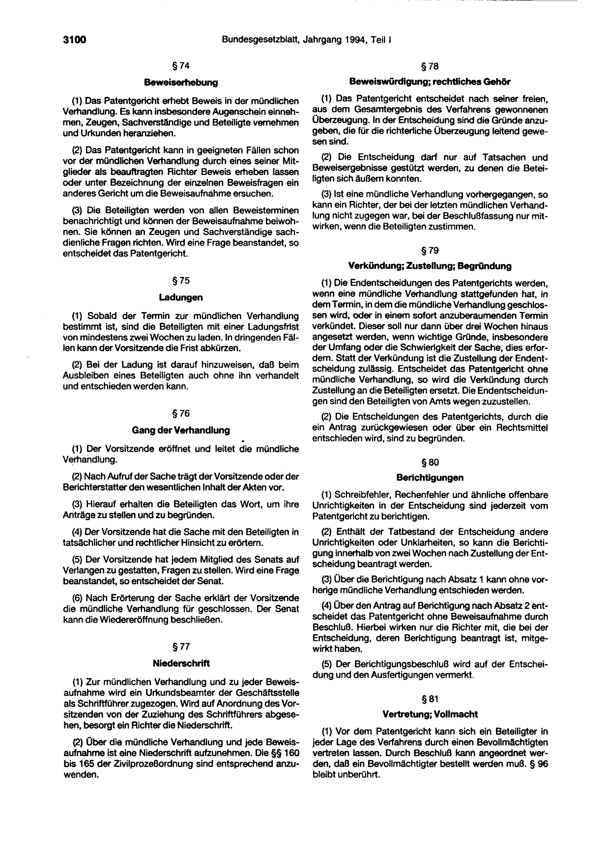 BGBl. 1994, Seite 3100 — Originalseite als Abbildung
