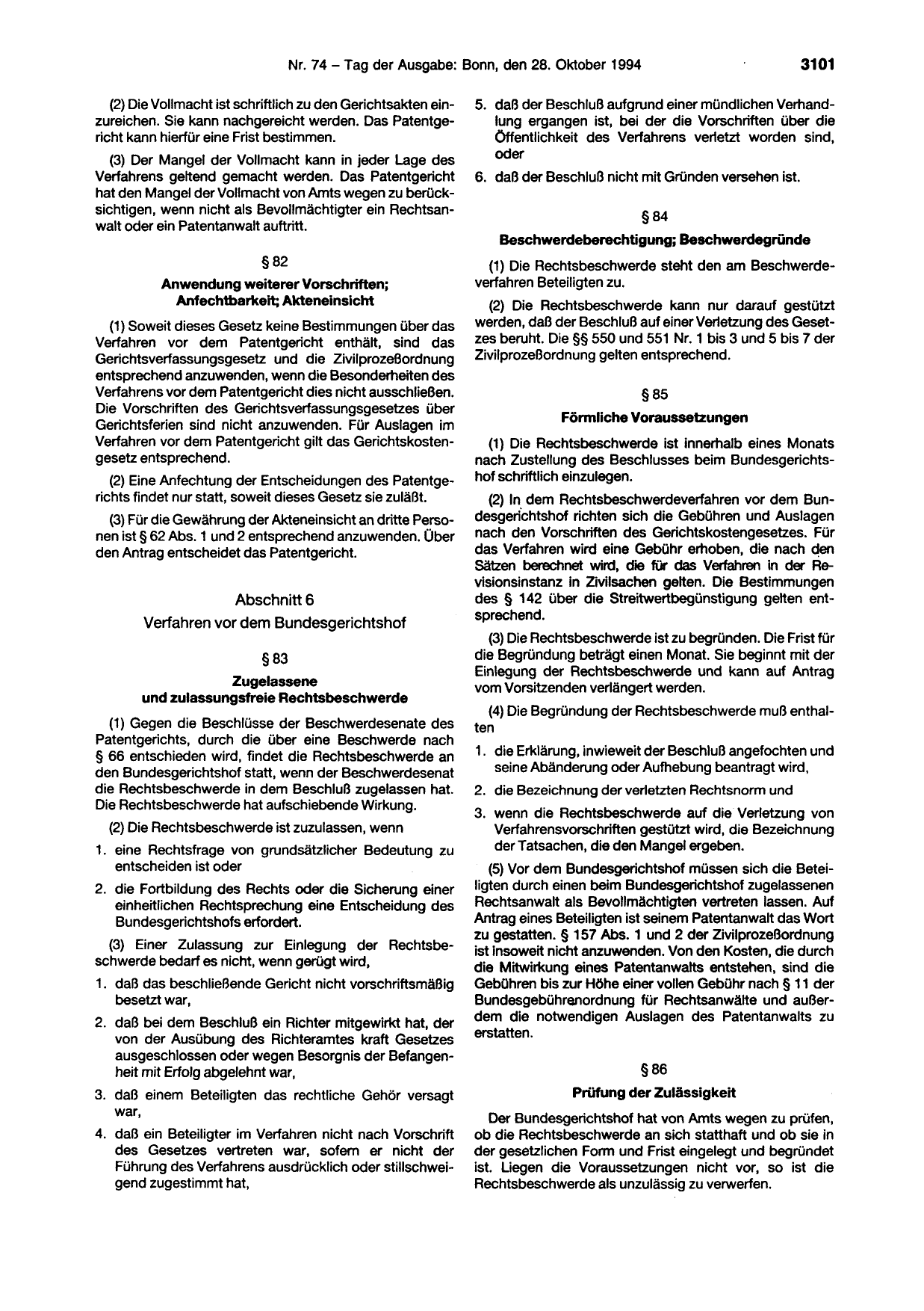 BGBl. 1994, Seite 3101 — Originalseite als Abbildung