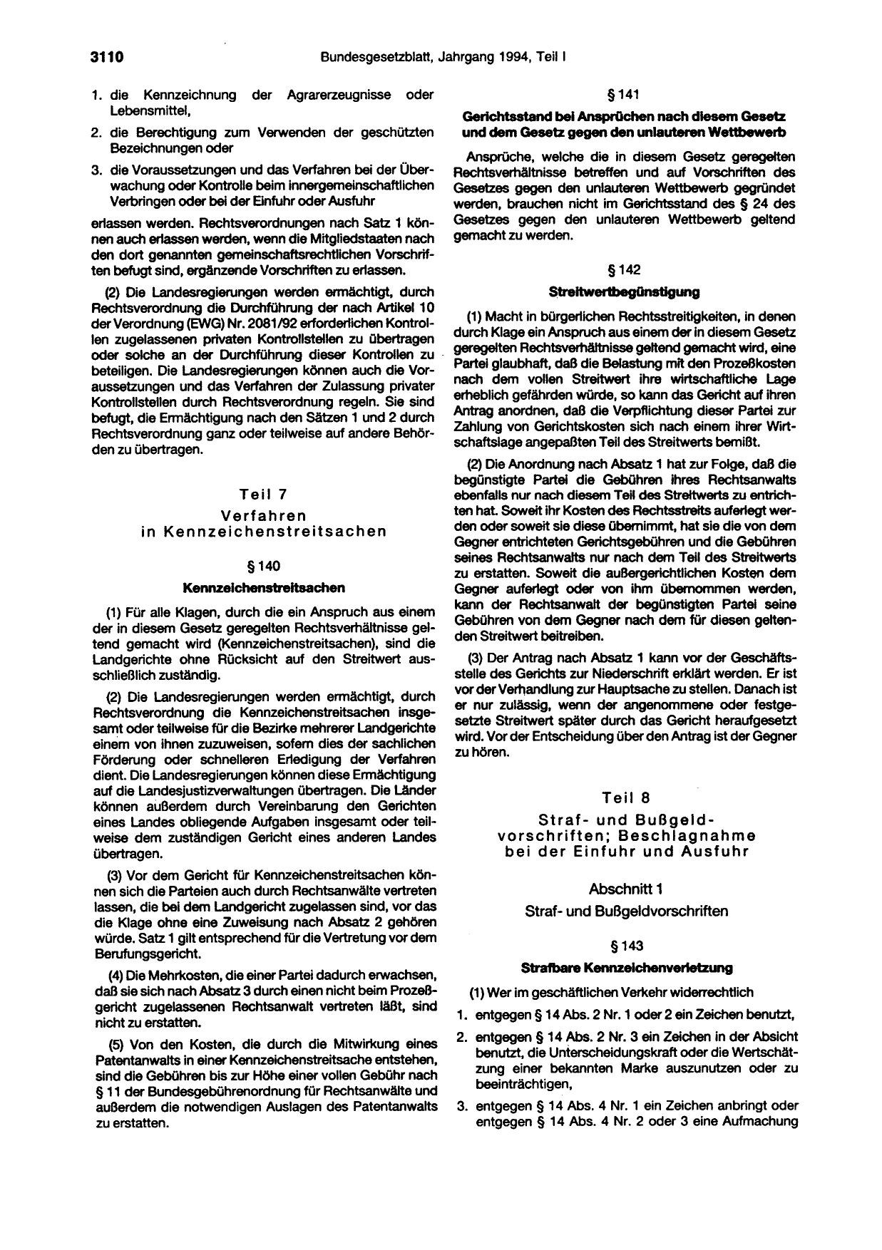 BGBl. 1994, Seite 3110 — Originalseite als Abbildung
