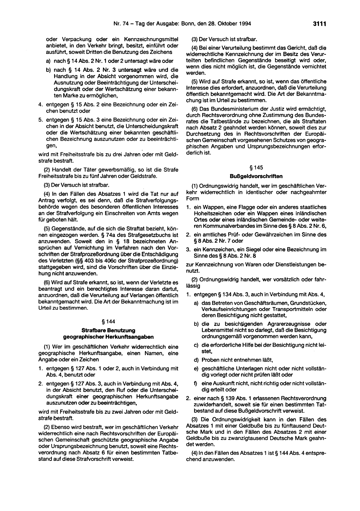 BGBl. 1994, Seite 3111 — Originalseite als Abbildung