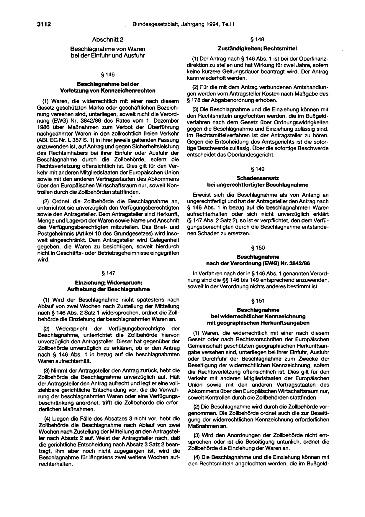 BGBl. 1994, Seite 3112 — Originalseite als Abbildung