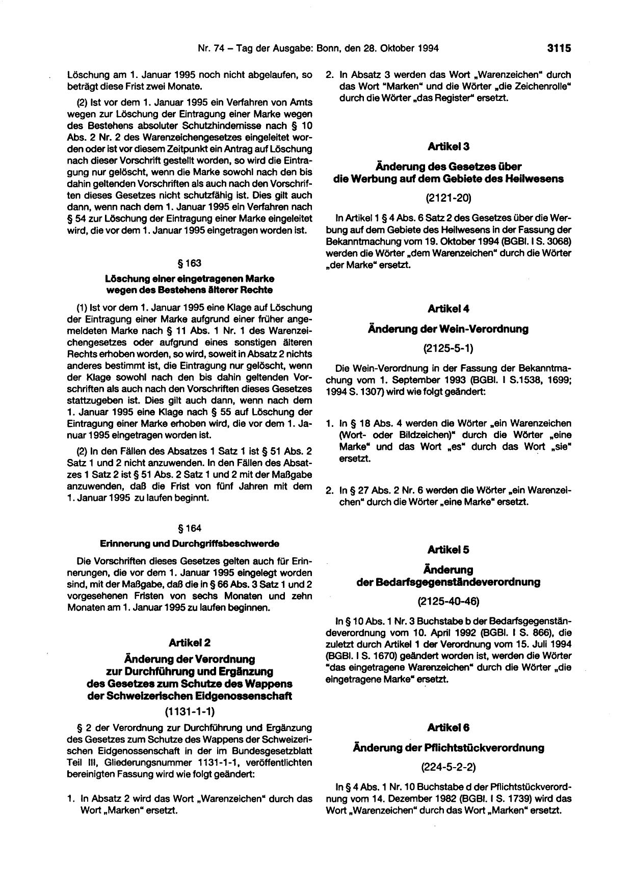 BGBl. 1994, Seite 3115 — Originalseite als Abbildung