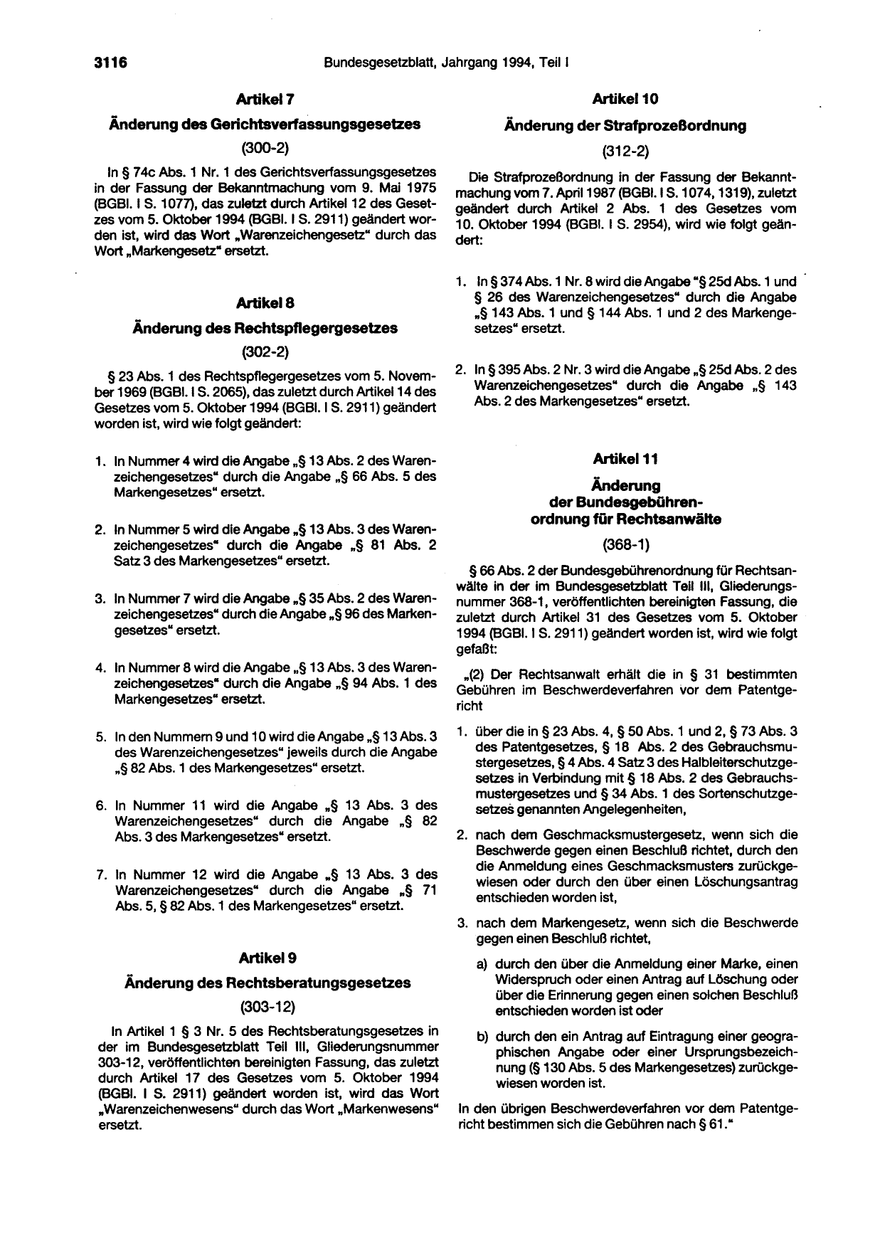 BGBl. 1994, Seite 3116 — Originalseite als Abbildung