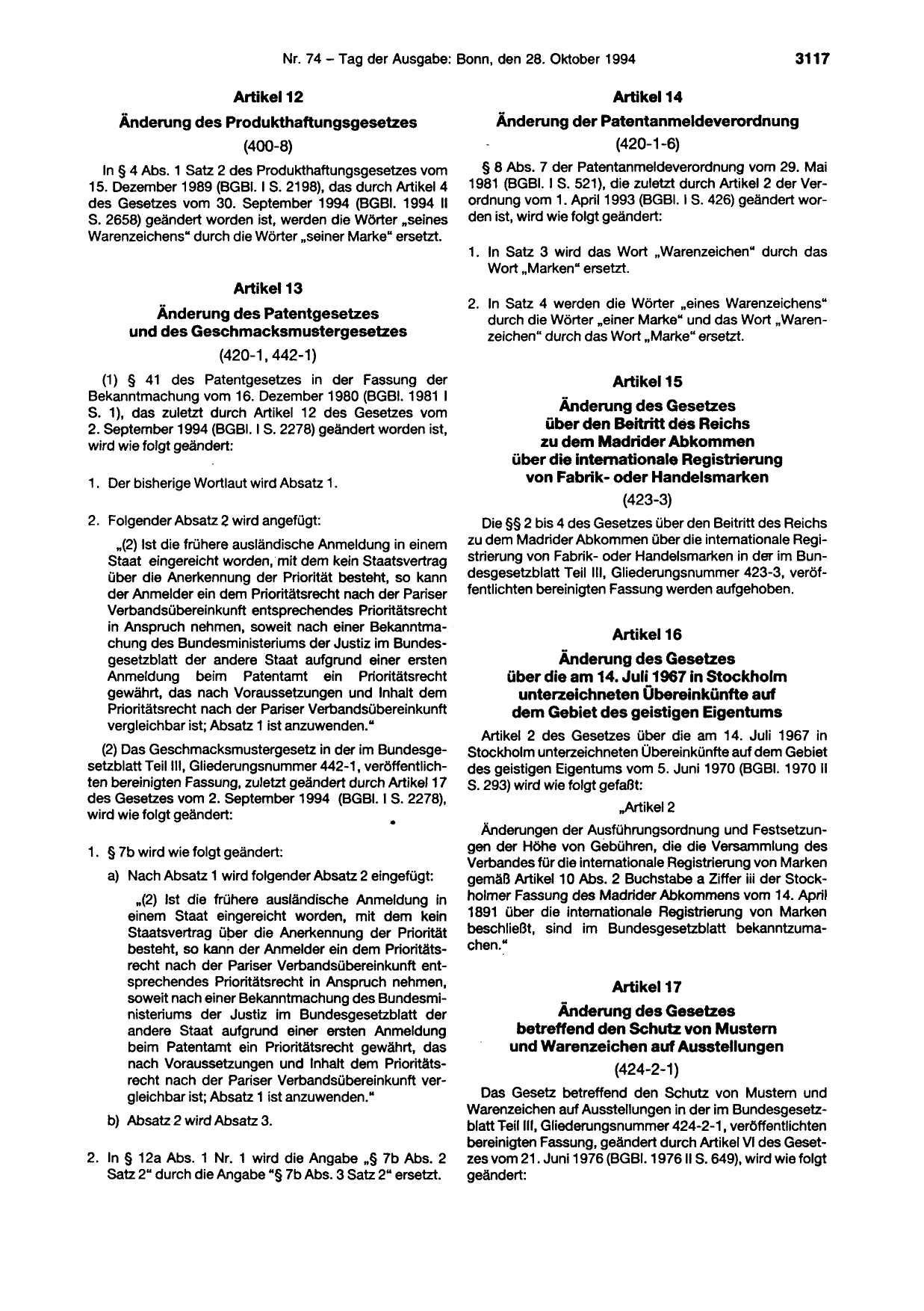 BGBl. 1994, Seite 3117 — Originalseite als Abbildung