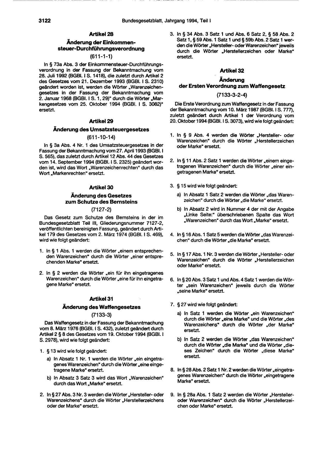 BGBl. 1994, Seite 3122 — Originalseite als Abbildung
