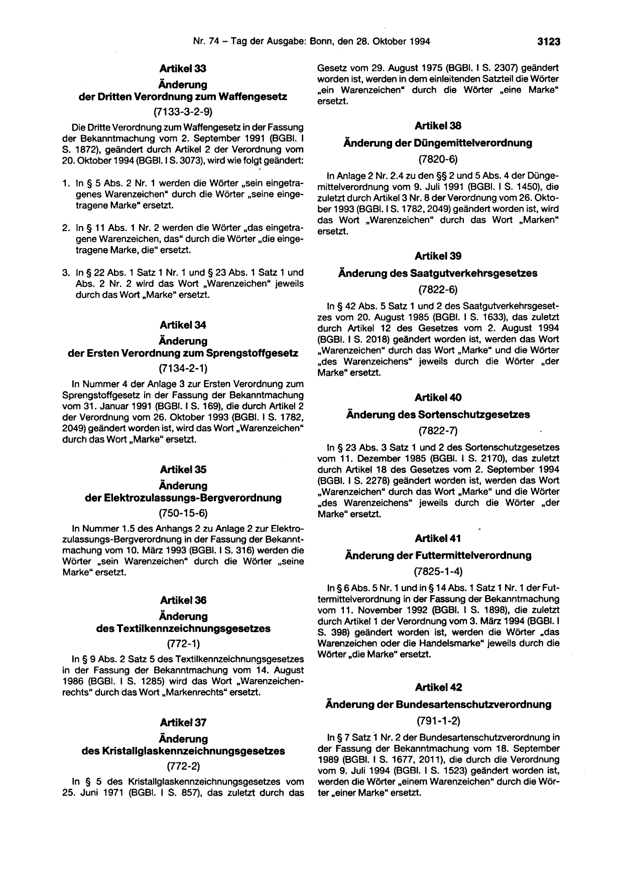 BGBl. 1994, Seite 3123 — Originalseite als Abbildung