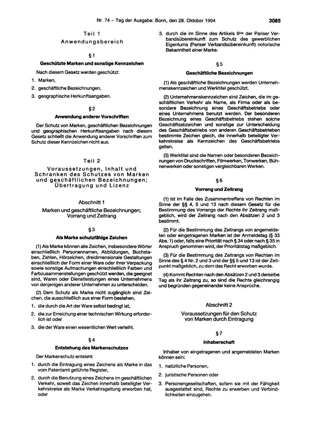 BGBl. 1994, Seite 3085 — Originalseite als Abbildung