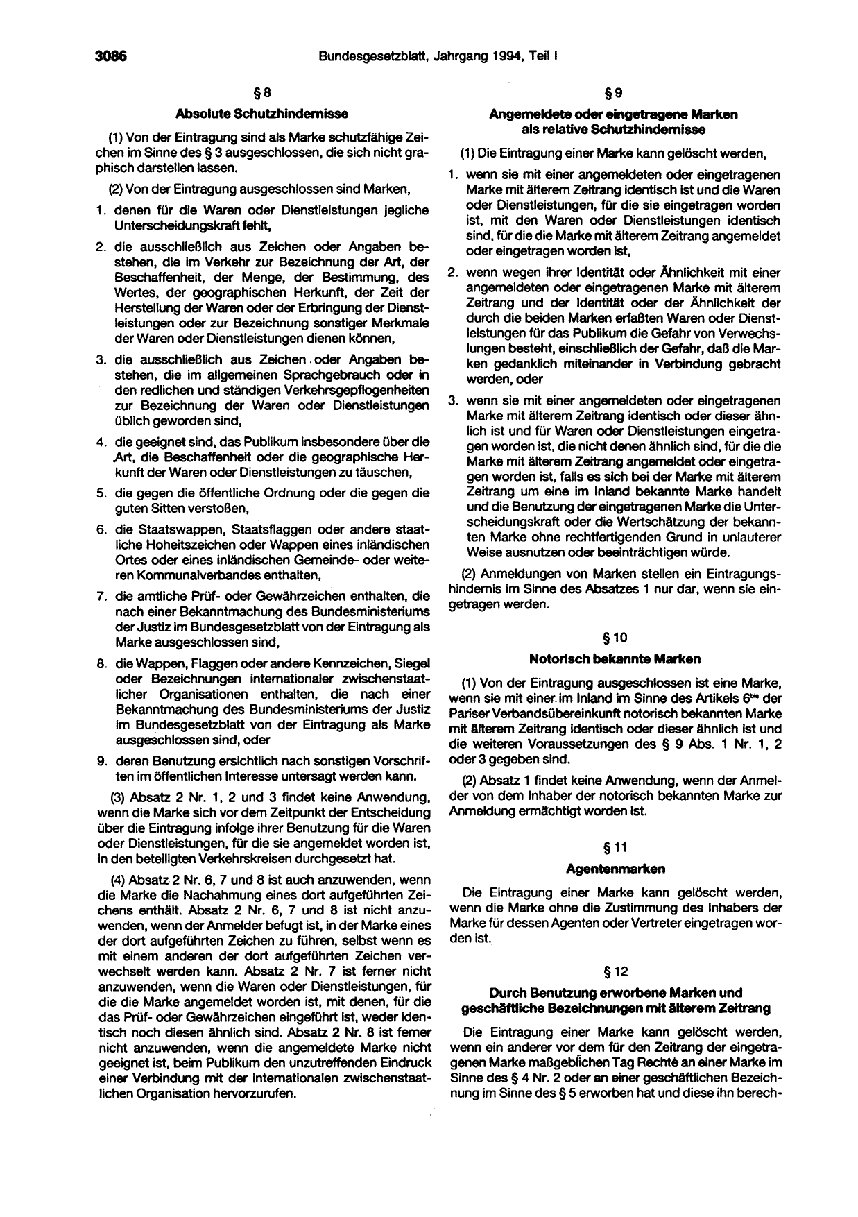 BGBl. 1994, Seite 3086 — Originalseite als Abbildung