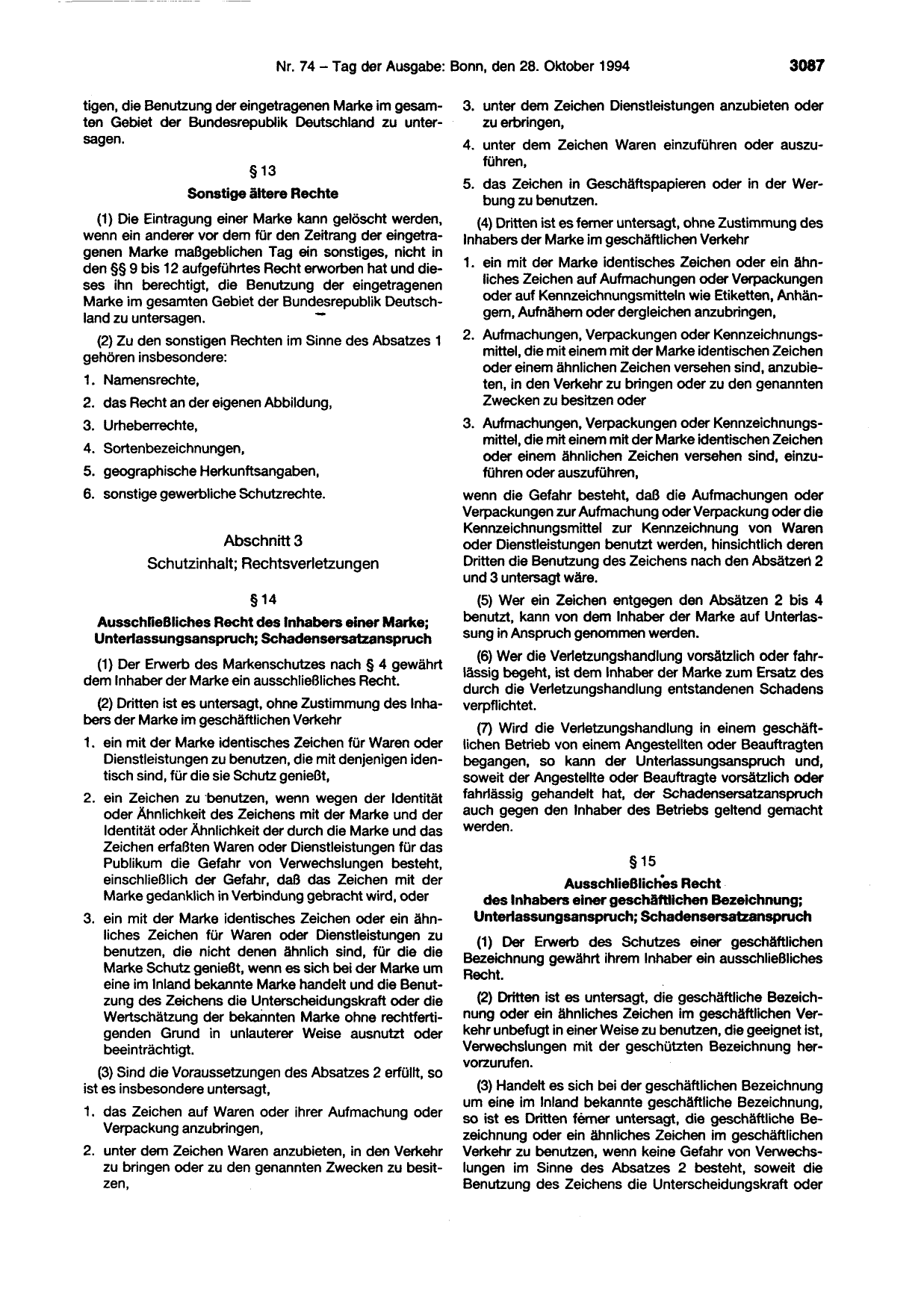 BGBl. 1994, Seite 3087 — Originalseite als Abbildung