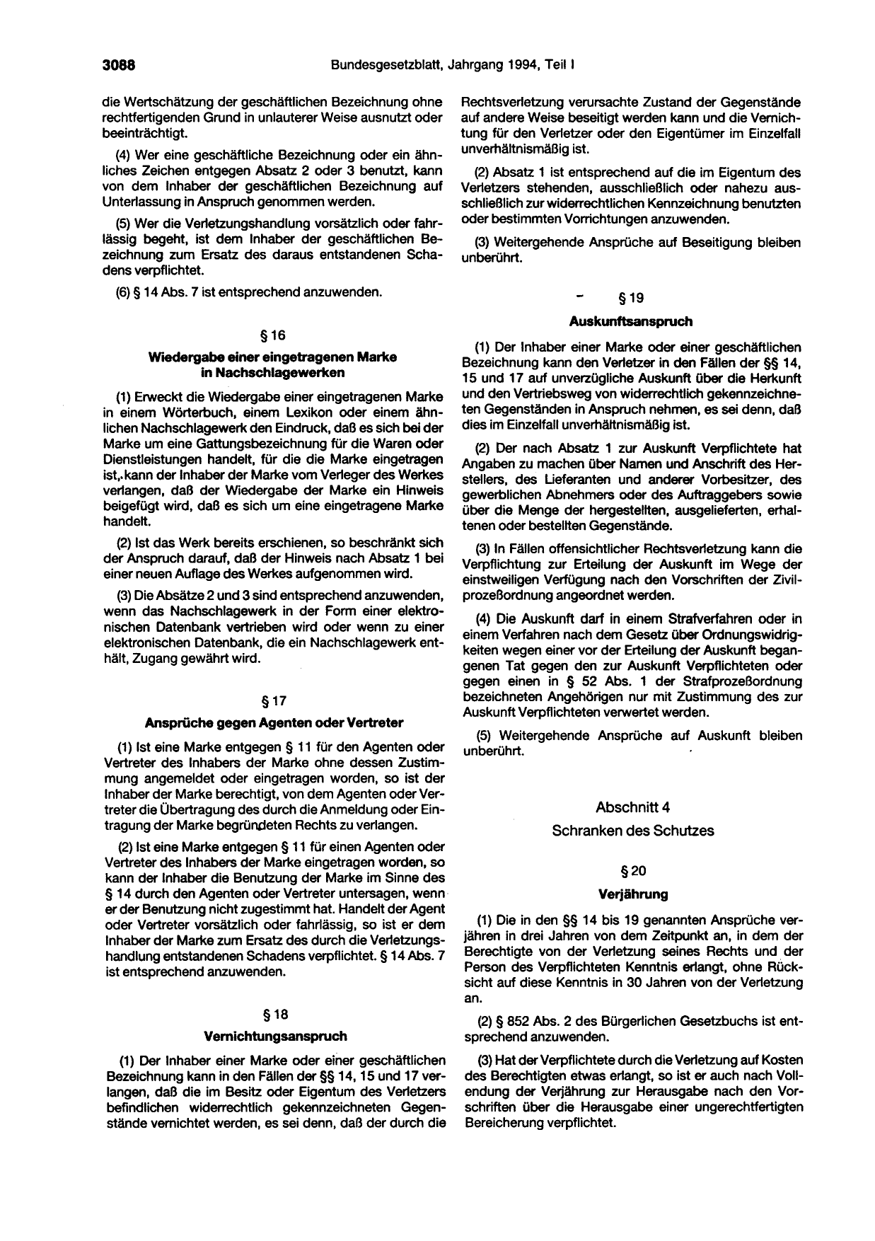 BGBl. 1994, Seite 3088 — Originalseite als Abbildung