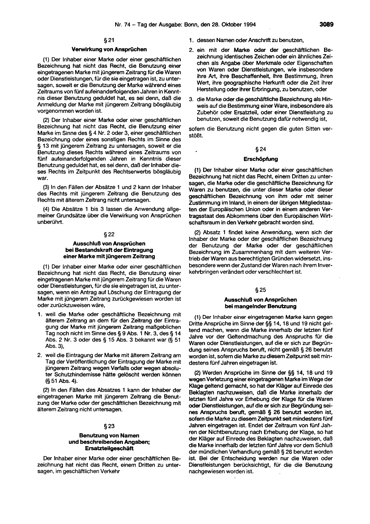BGBl. 1994, Seite 3089 — Originalseite als Abbildung