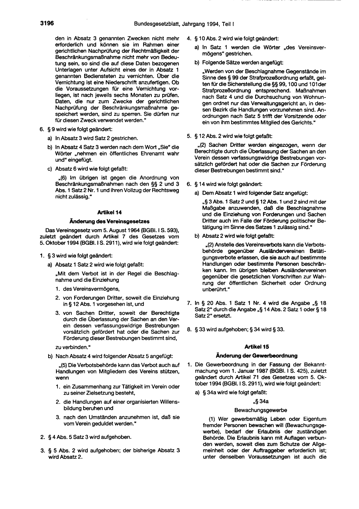 BGBl. 1994, Seite 3196 — Originalseite als Abbildung