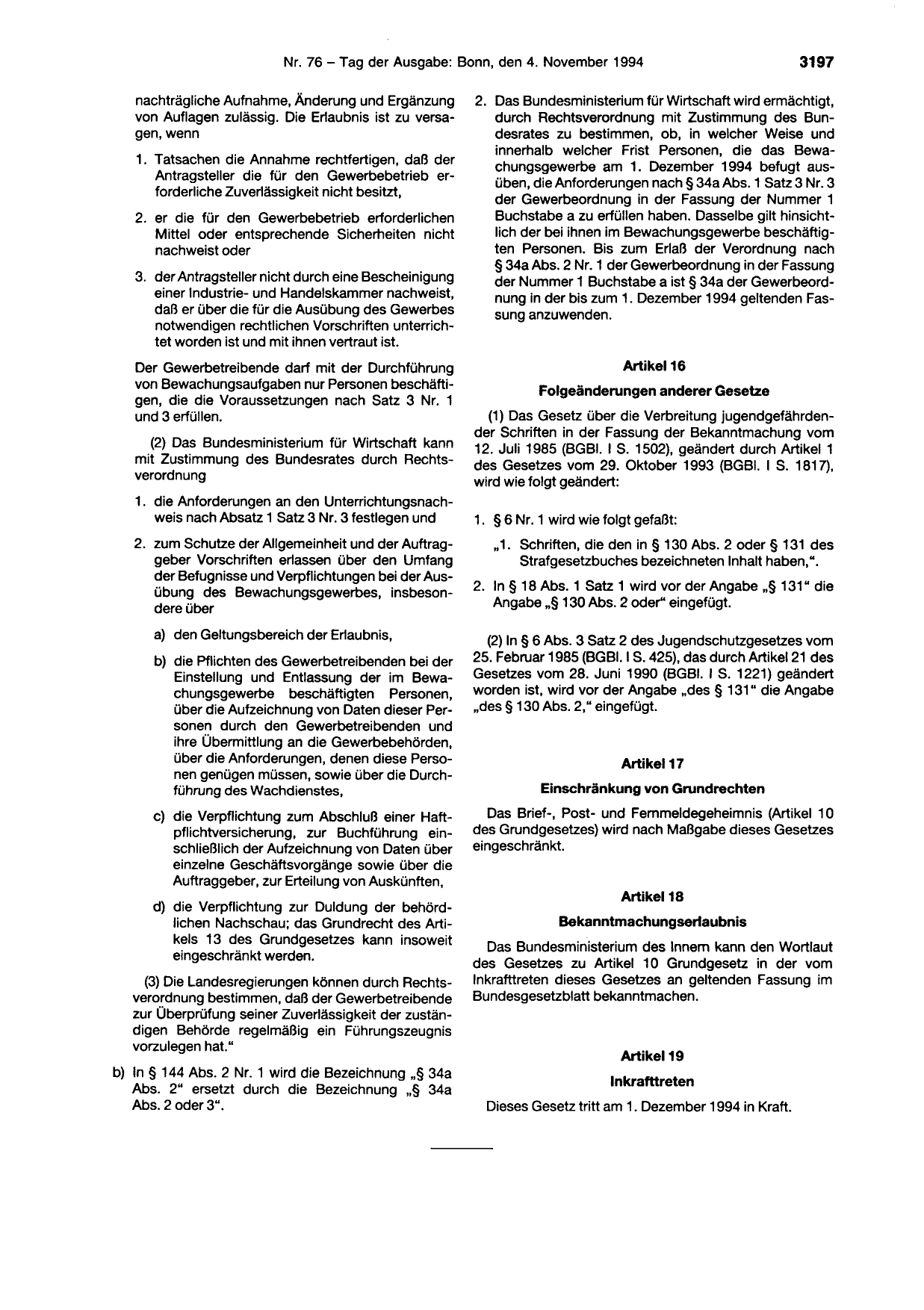 BGBl. 1994, Seite 3197 — Originalseite als Abbildung