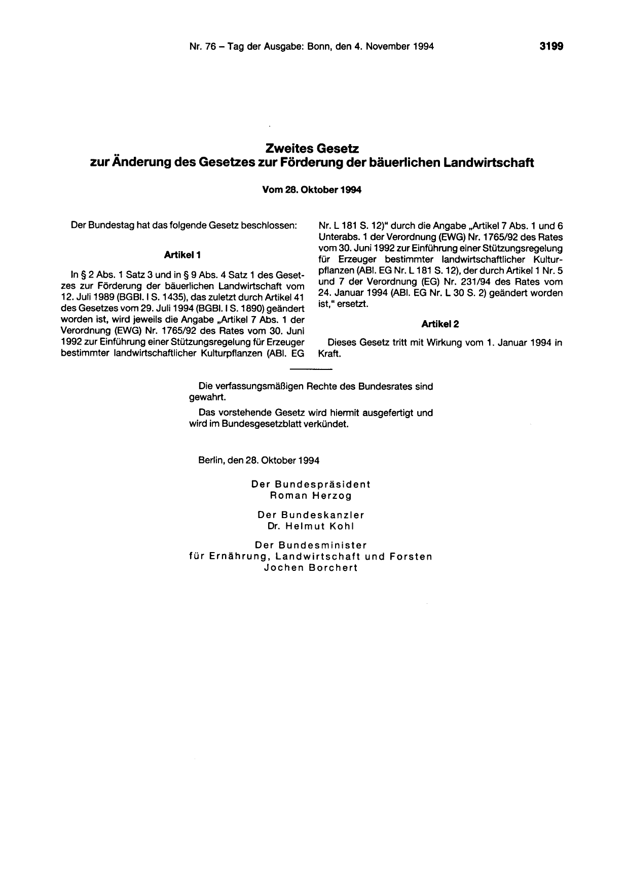 BGBl. 1994, Seite 3199 — Originalseite als Abbildung