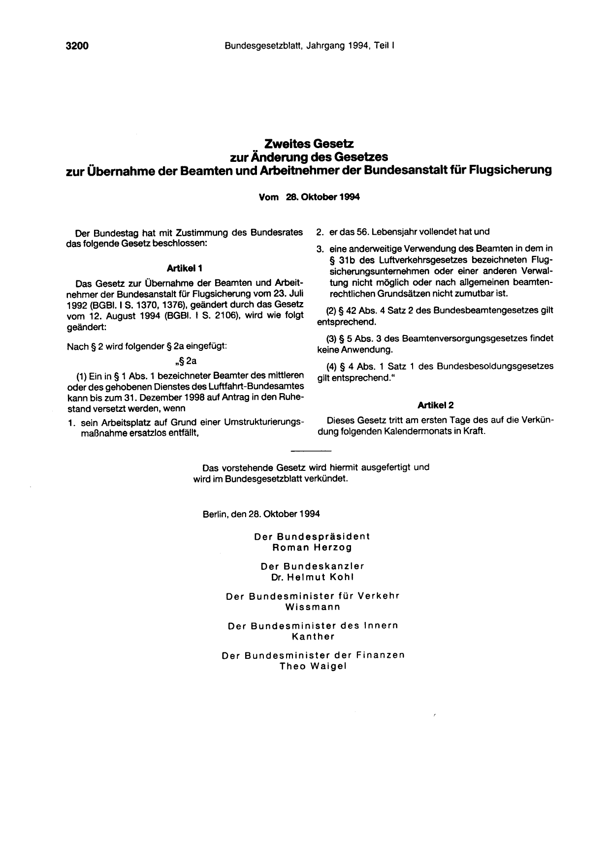 BGBl. 1994, Seite 3200 — Originalseite als Abbildung