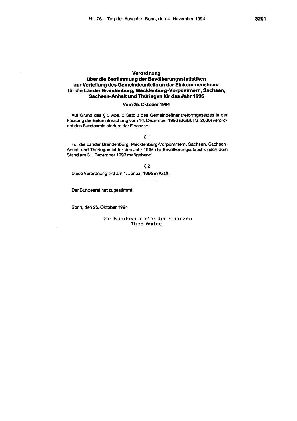 BGBl. 1994, Seite 3201 — Originalseite als Abbildung