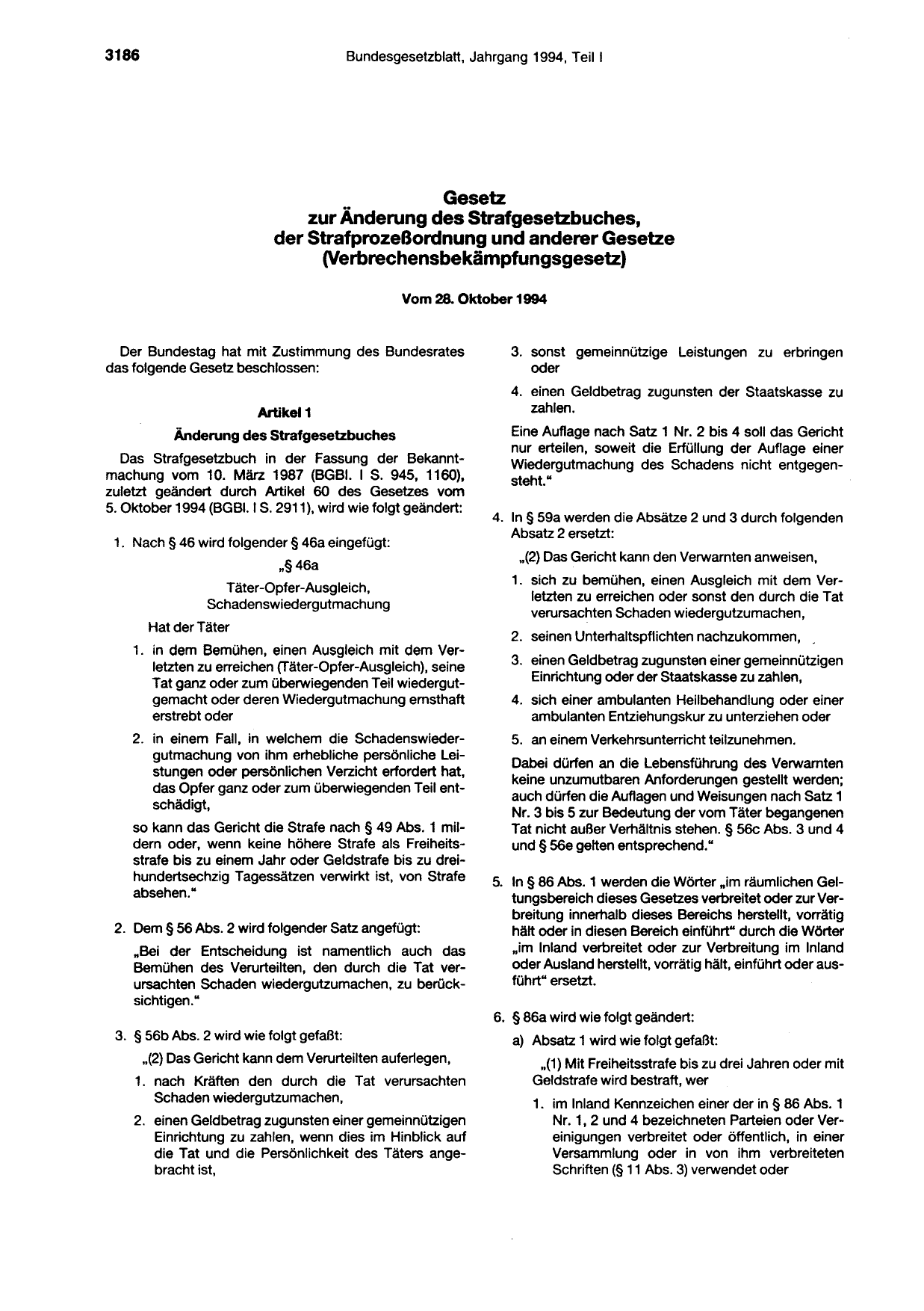 BGBl. 1994, Seite 3186 — Originalseite als Abbildung