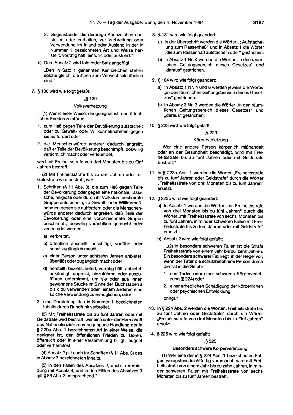 BGBl. 1994, Seite 3187 — Originalseite als Abbildung