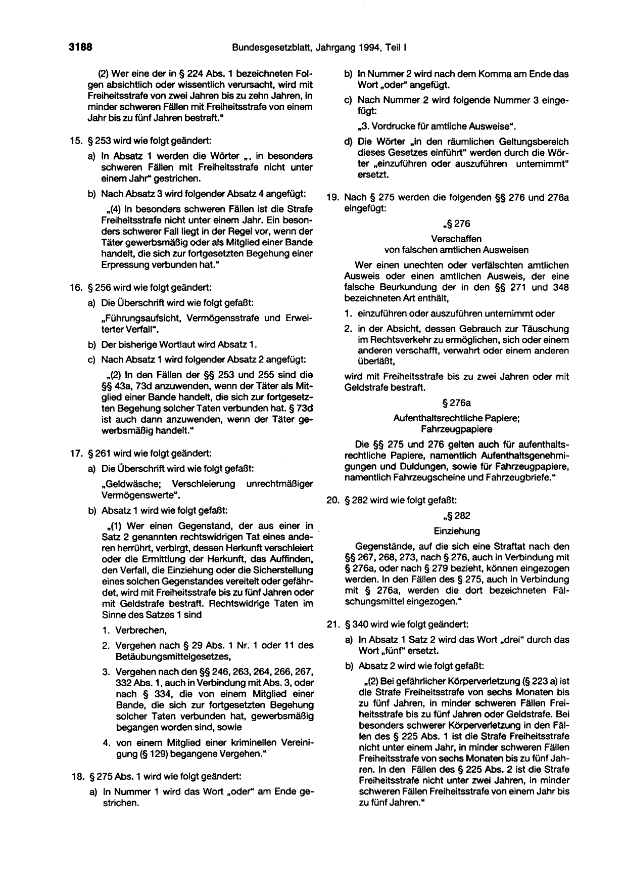 BGBl. 1994, Seite 3188 — Originalseite als Abbildung
