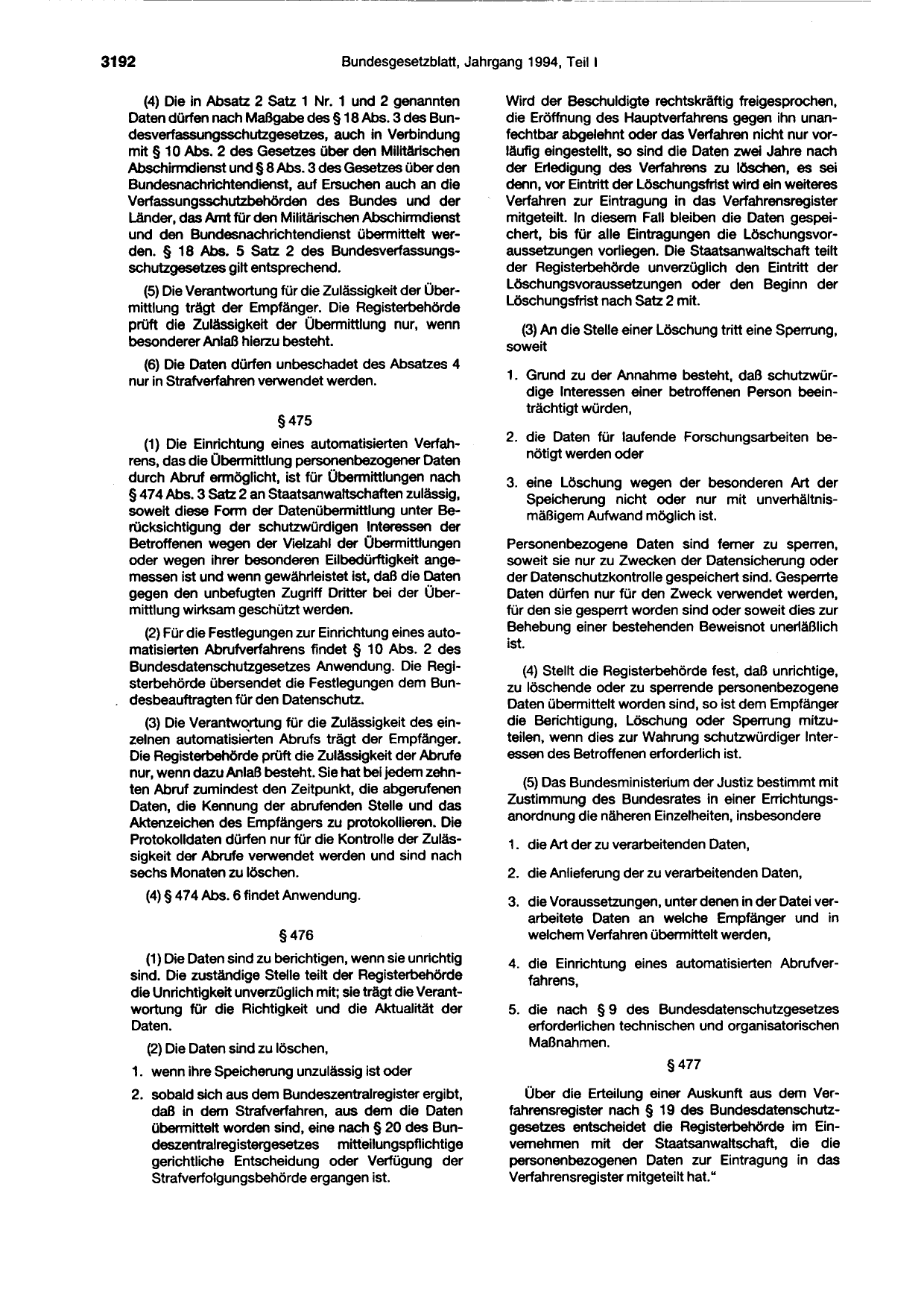 BGBl. 1994, Seite 3192 — Originalseite als Abbildung