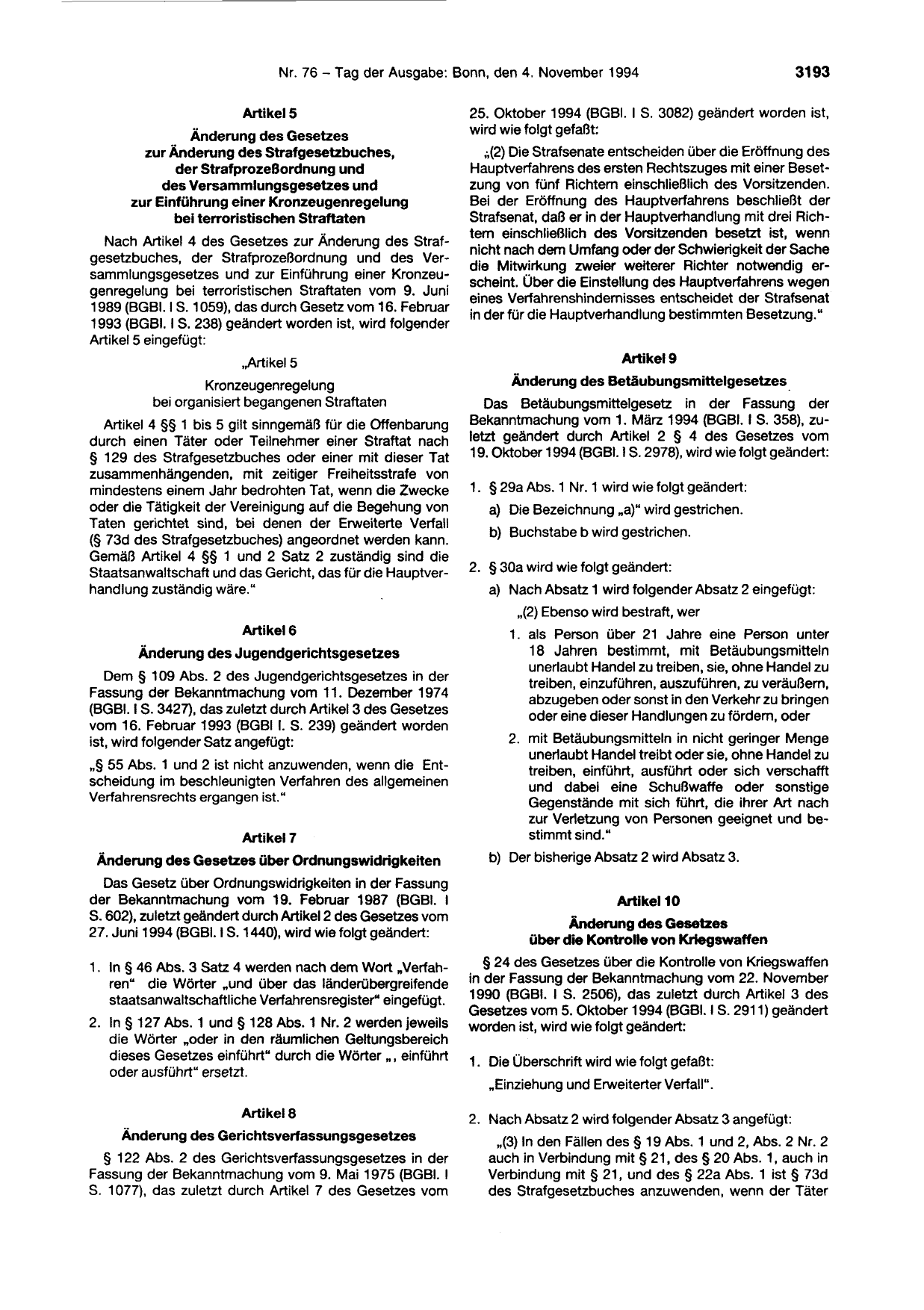 BGBl. 1994, Seite 3193 — Originalseite als Abbildung