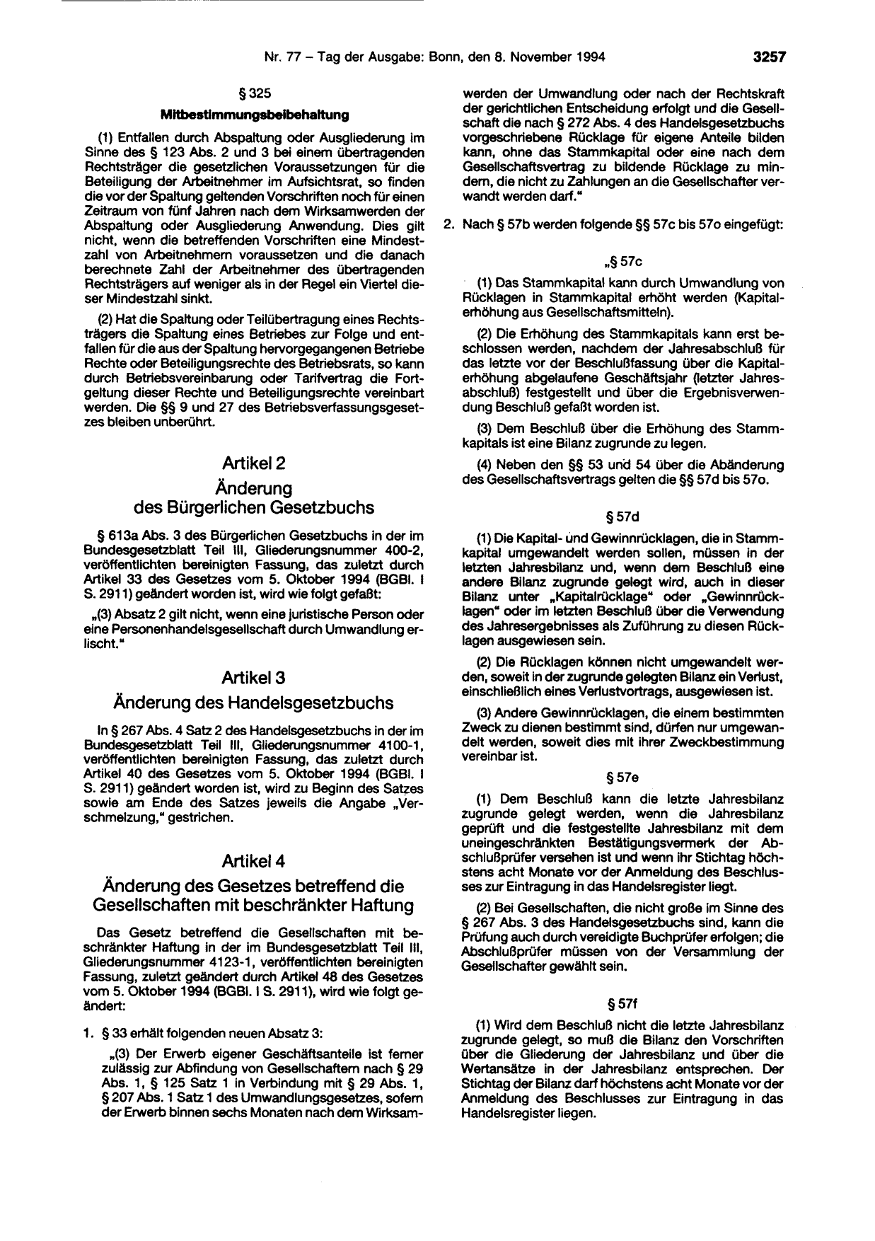 BGBl. 1994, Seite 3257 — Originalseite als Abbildung