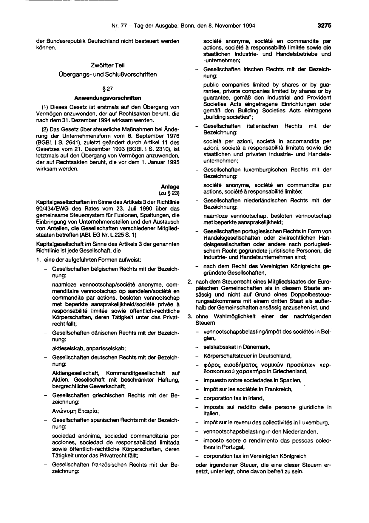 BGBl. 1994, Seite 3275 — Originalseite als Abbildung
