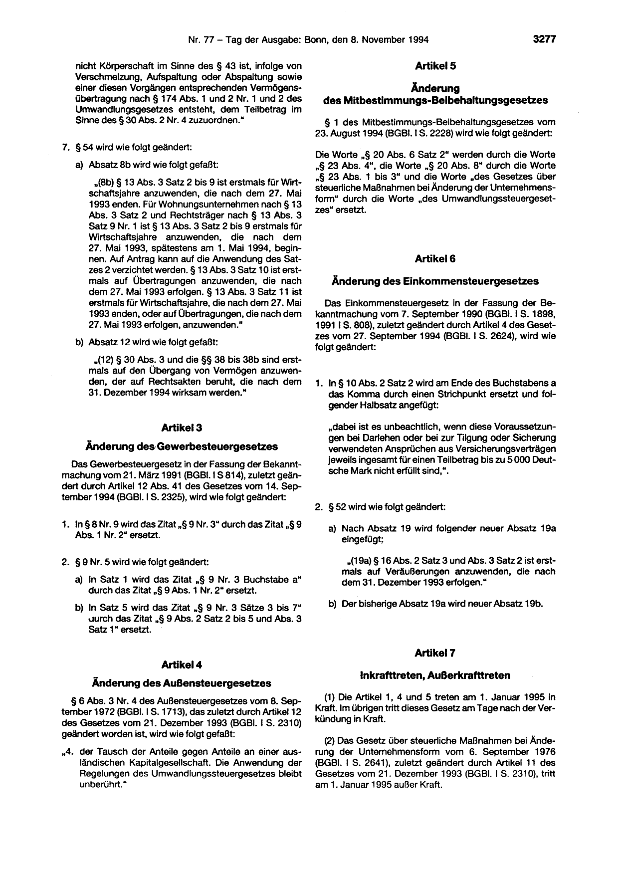 BGBl. 1994, Seite 3277 — Originalseite als Abbildung
