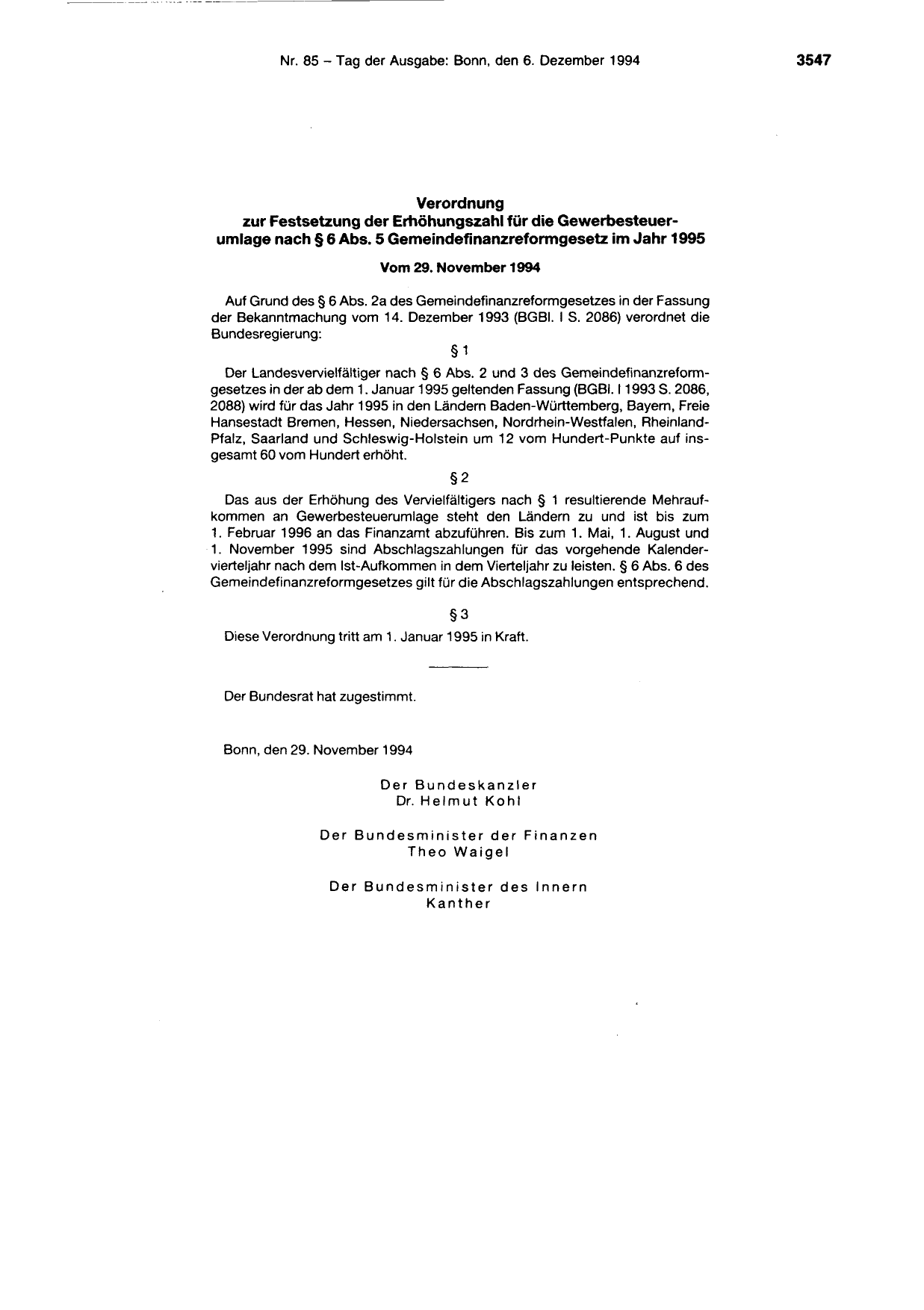 BGBl. 1994, Seite 3547 — Originalseite als Abbildung