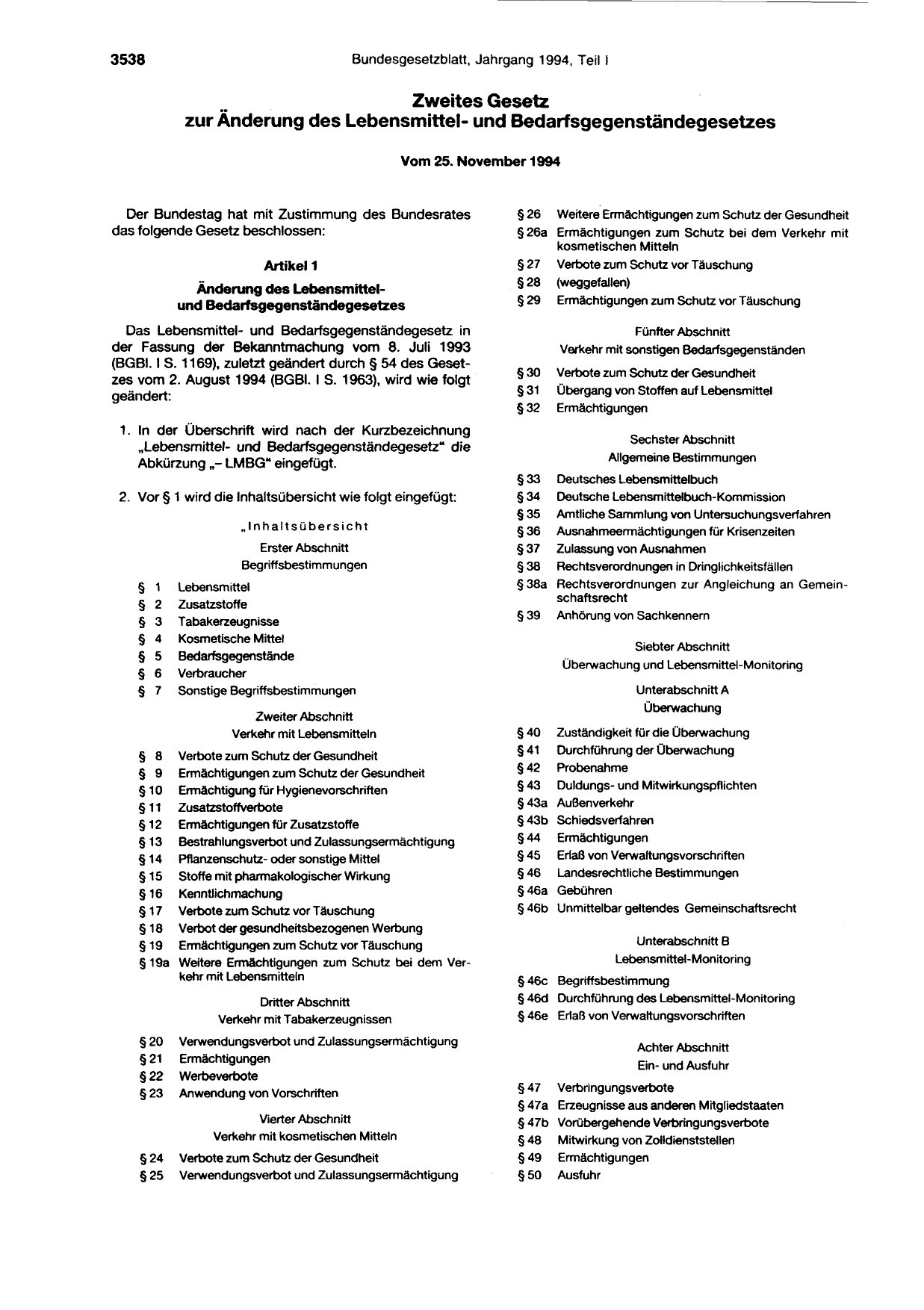 BGBl. 1994, Seite 3538 — Originalseite als Abbildung