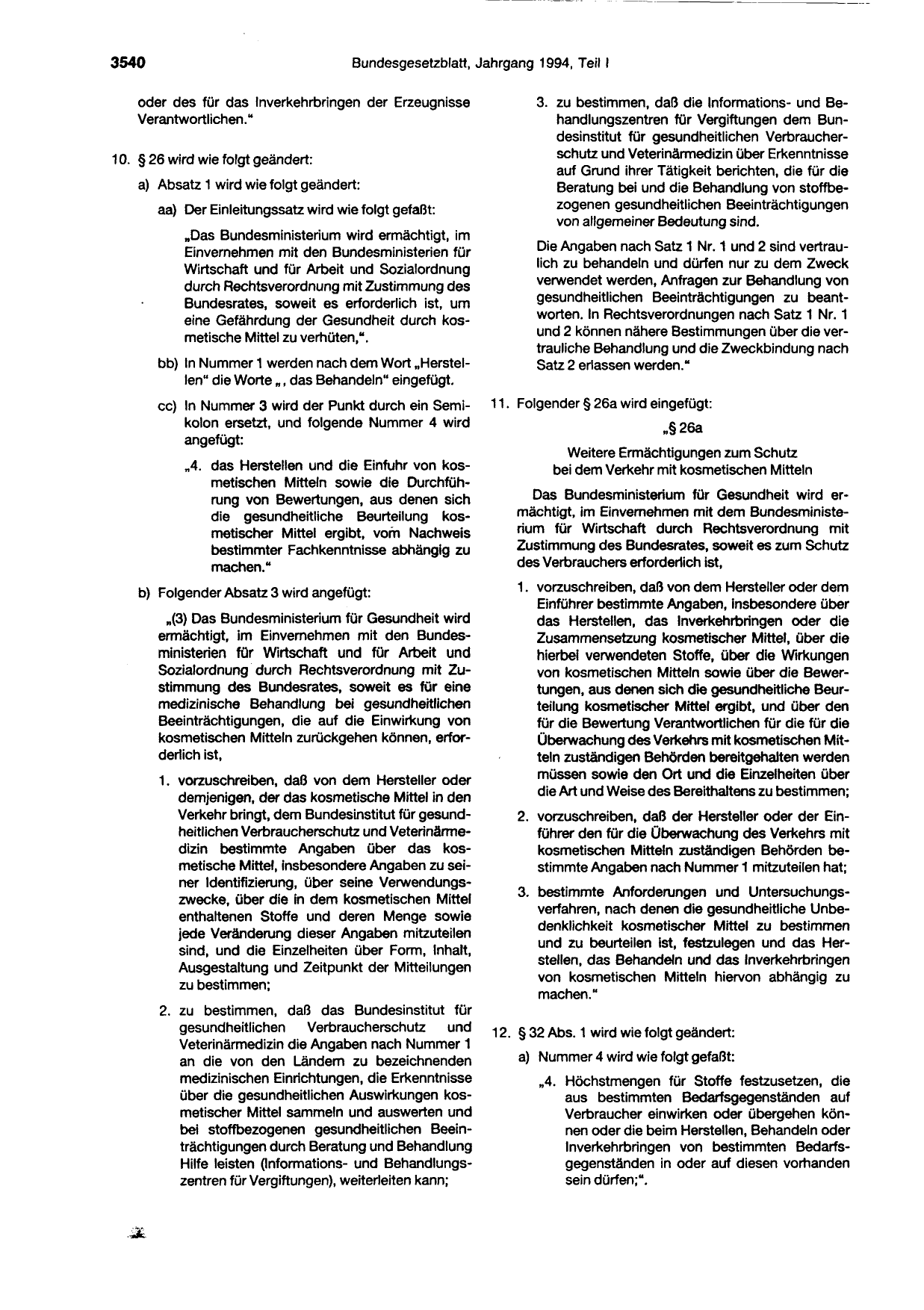 BGBl. 1994, Seite 3540 — Originalseite als Abbildung