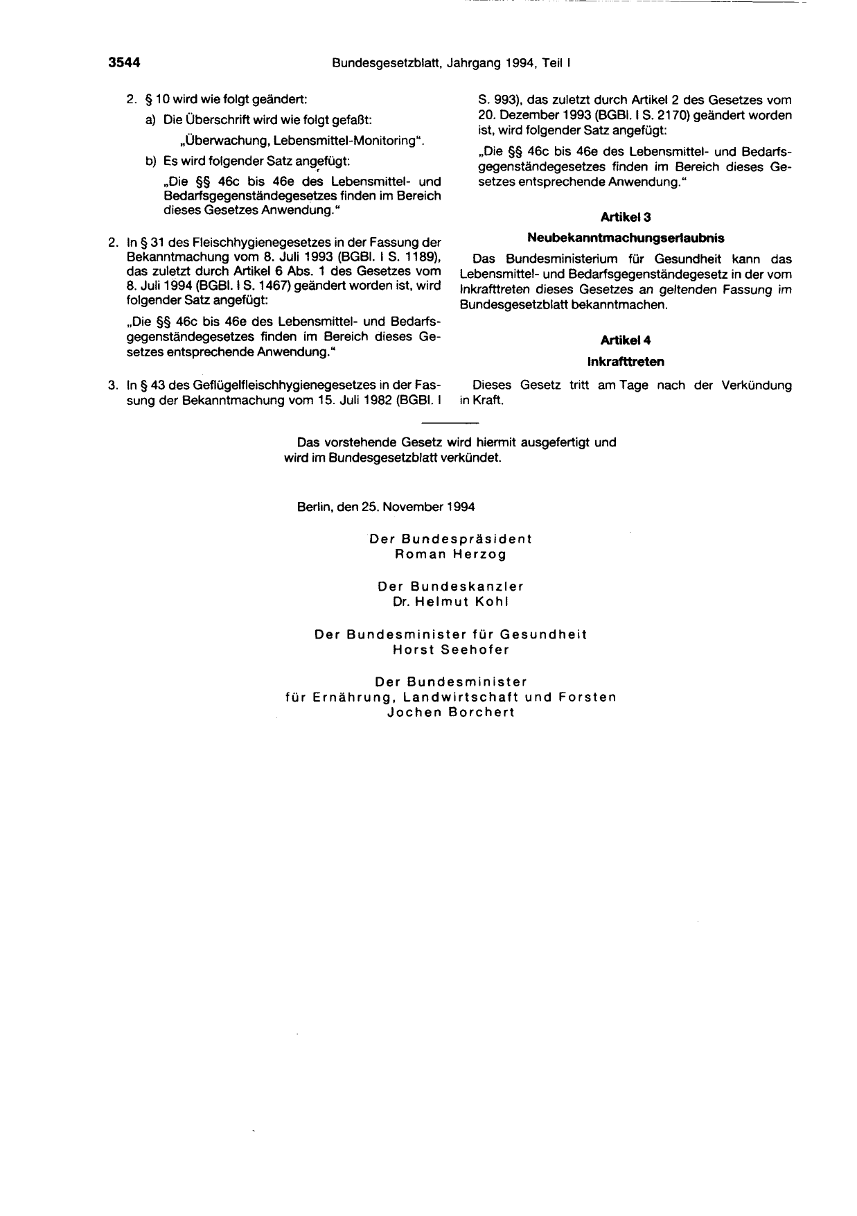 BGBl. 1994, Seite 3544 — Originalseite als Abbildung