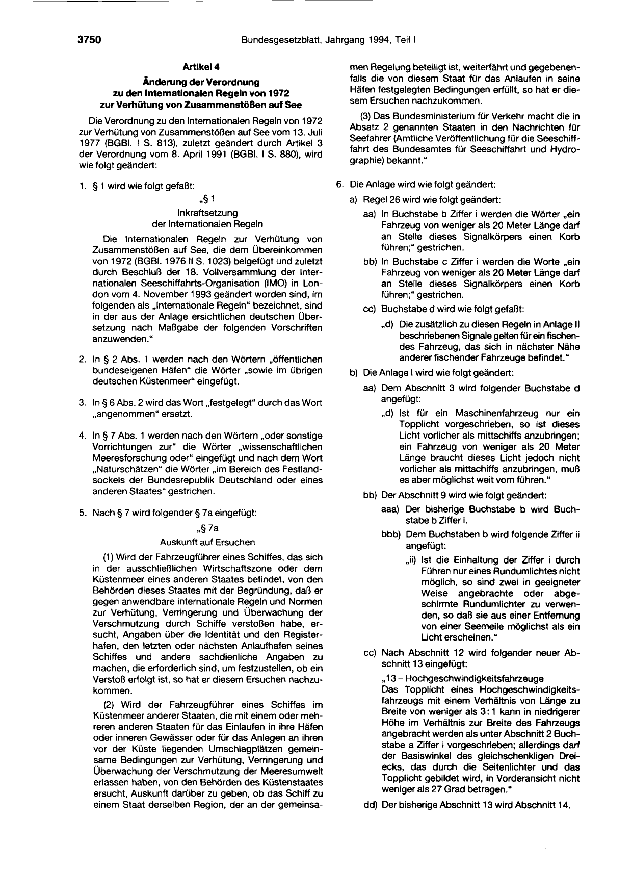 BGBl. 1994, Seite 3750 — Originalseite als Abbildung