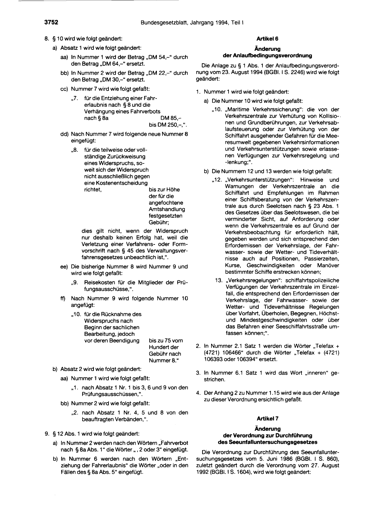 BGBl. 1994, Seite 3752 — Originalseite als Abbildung