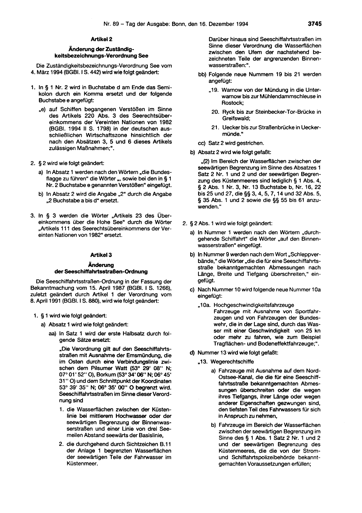 BGBl. 1994, Seite 3745 — Originalseite als Abbildung