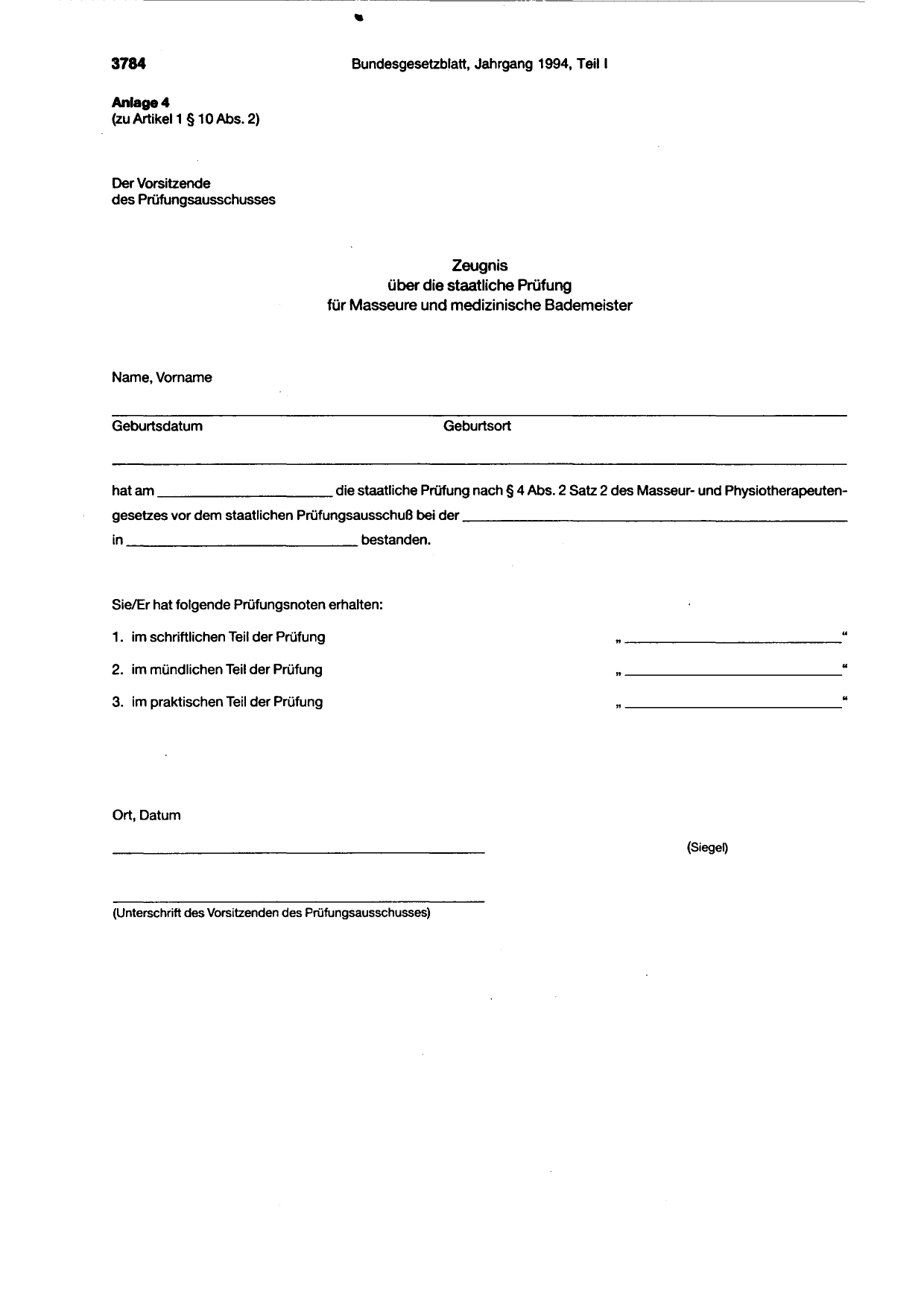 BGBl. 1994, Seite 3784 — Originalseite als Abbildung