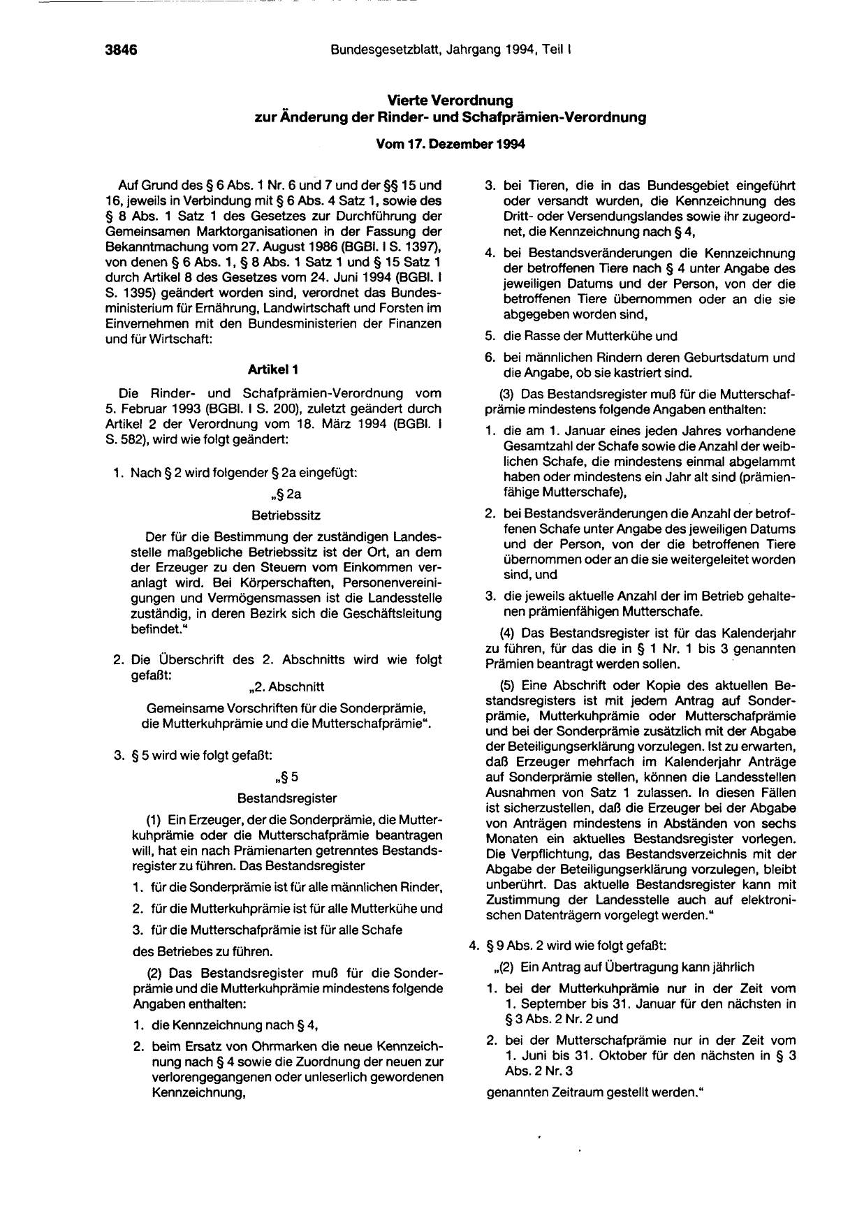 BGBl. 1994, Seite 3846 — Originalseite als Abbildung