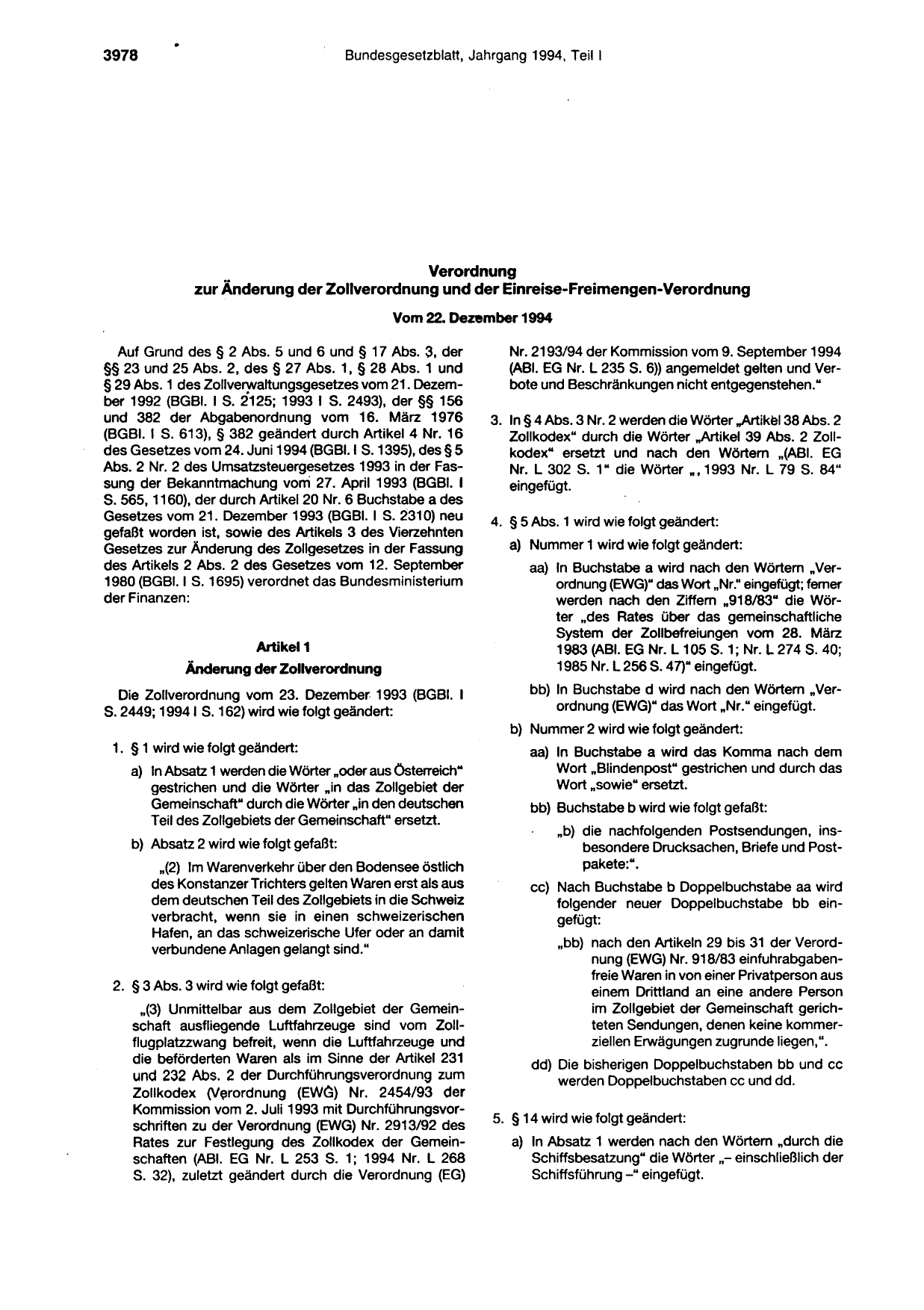 BGBl. 1994, Seite 3978 — Originalseite als Abbildung